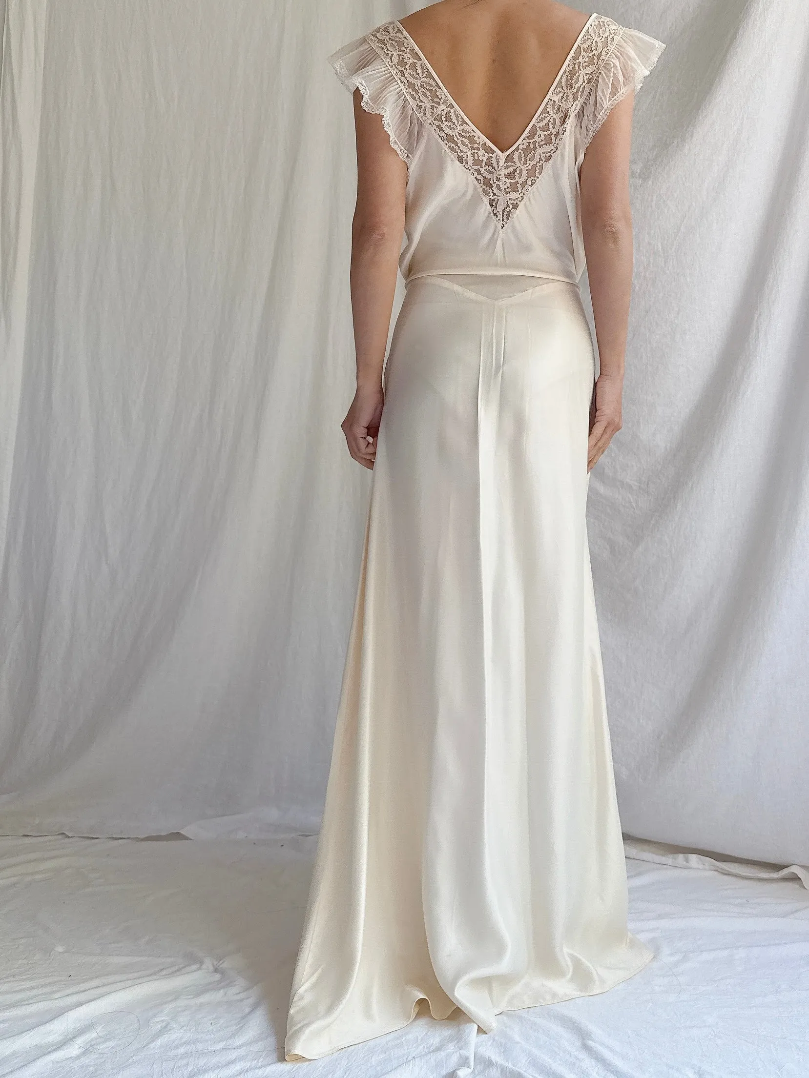 1930s Satin Wide Neck Slip Dress - M