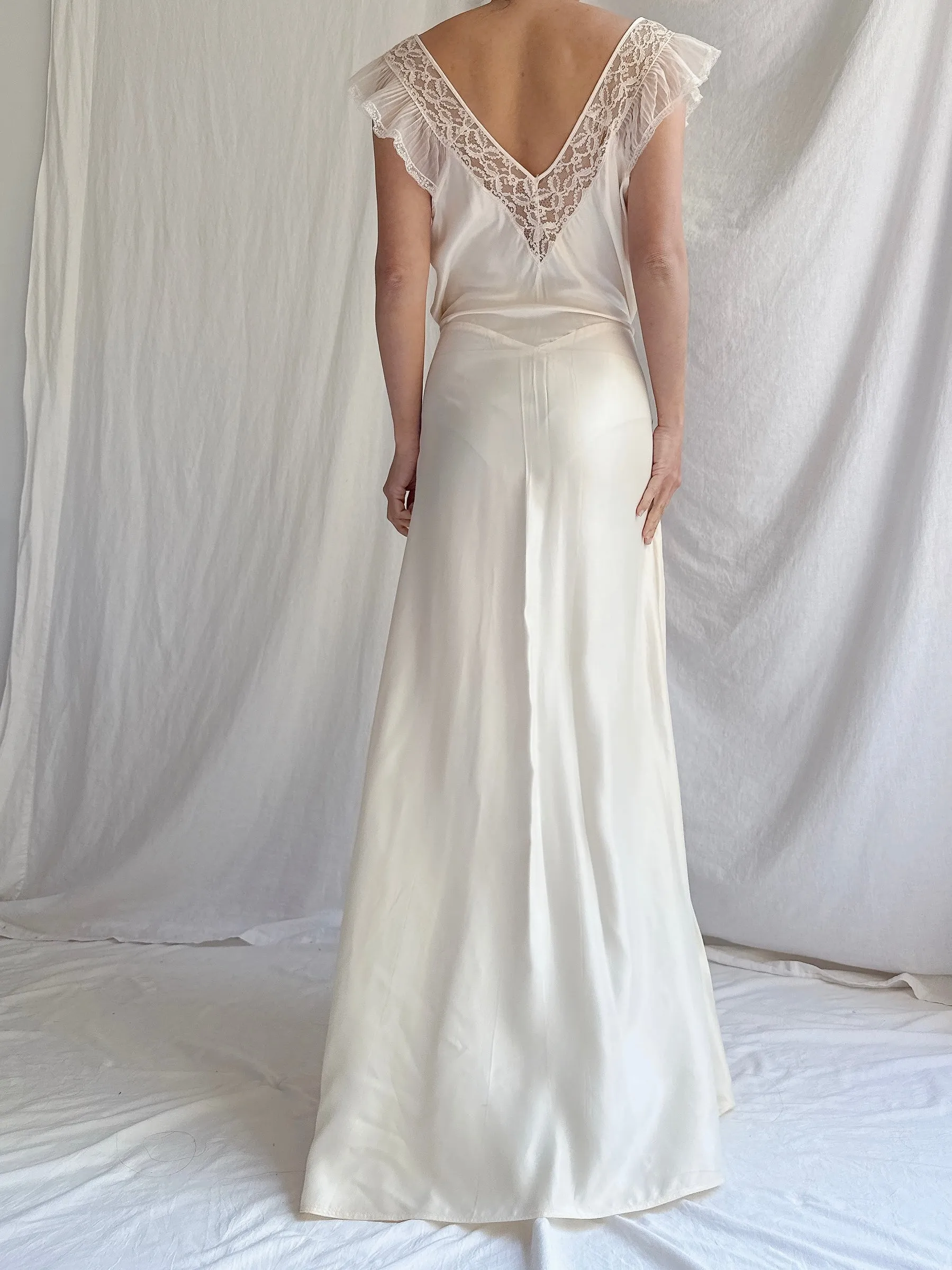 1930s Satin Wide Neck Slip Dress - M