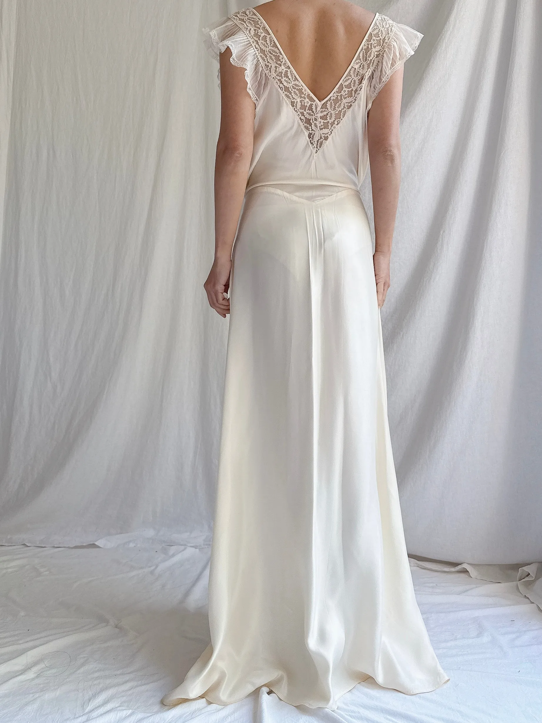 1930s Satin Wide Neck Slip Dress - M