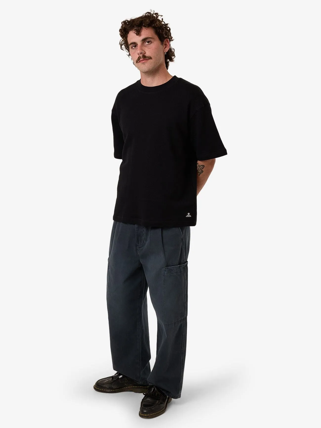 Arts & Industrial Box Fit Oversize Short Waffle Tee - Black