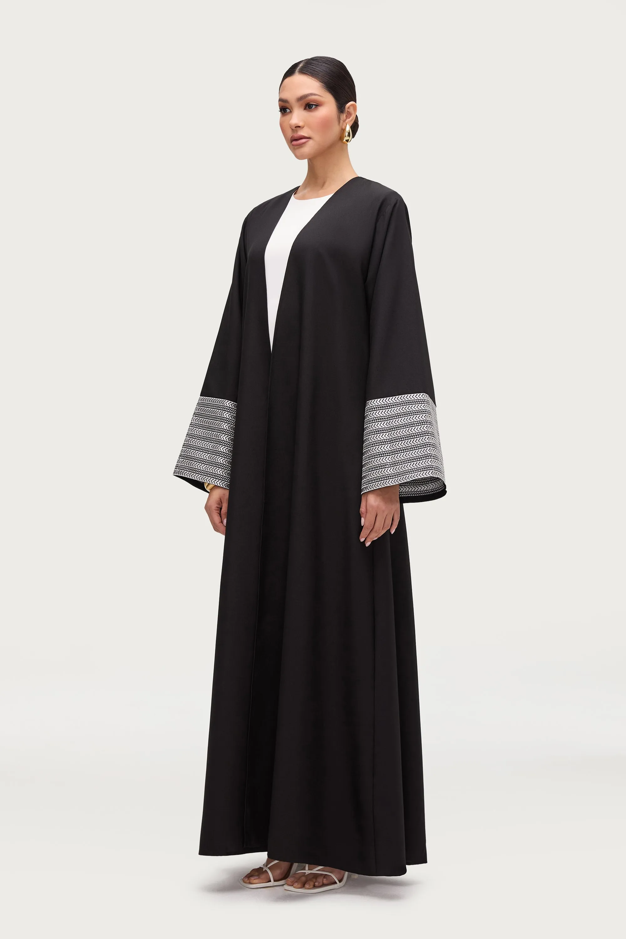 Basma Embroidered Open Abaya - Black