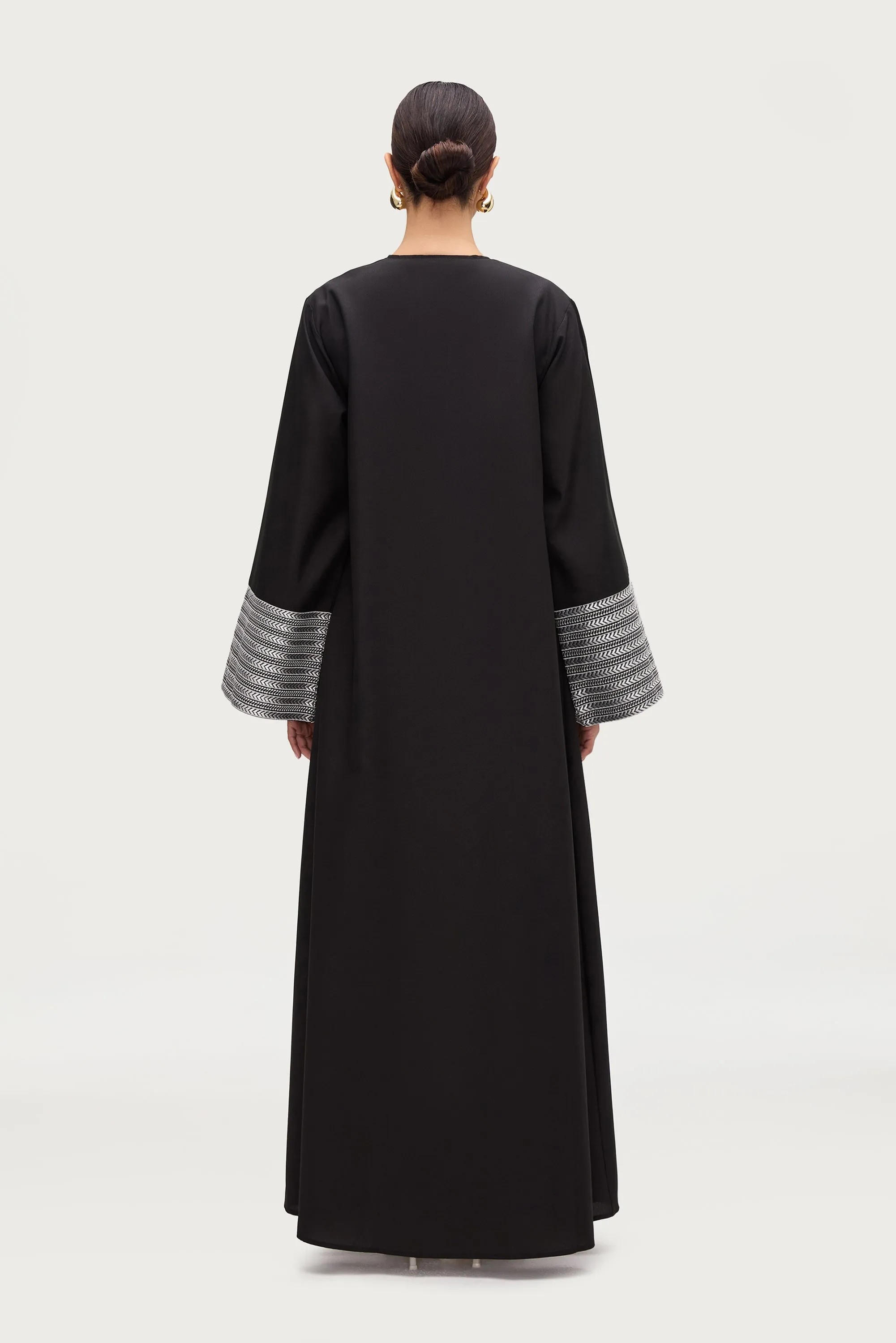 Basma Embroidered Open Abaya - Black