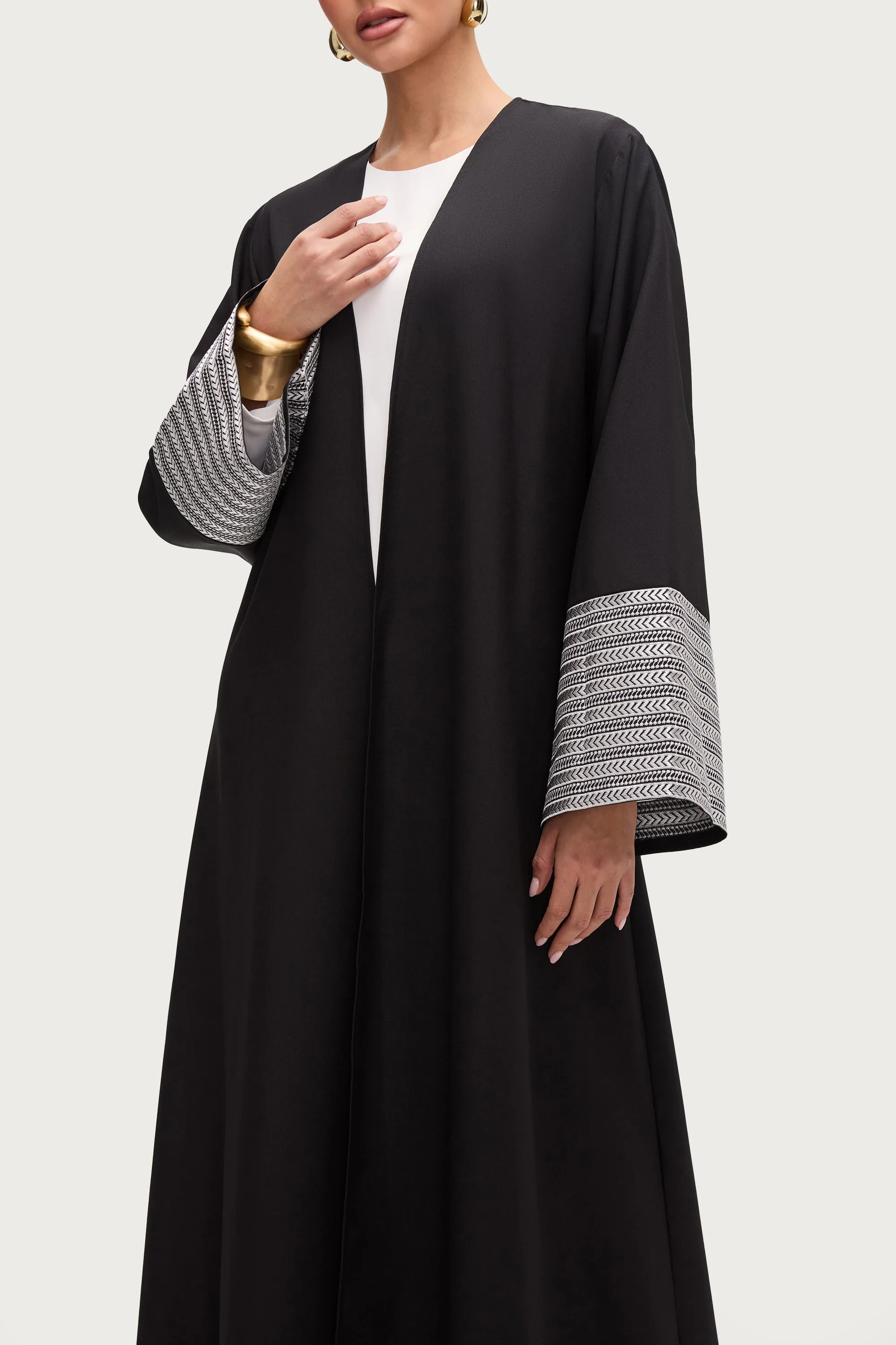 Basma Embroidered Open Abaya - Black