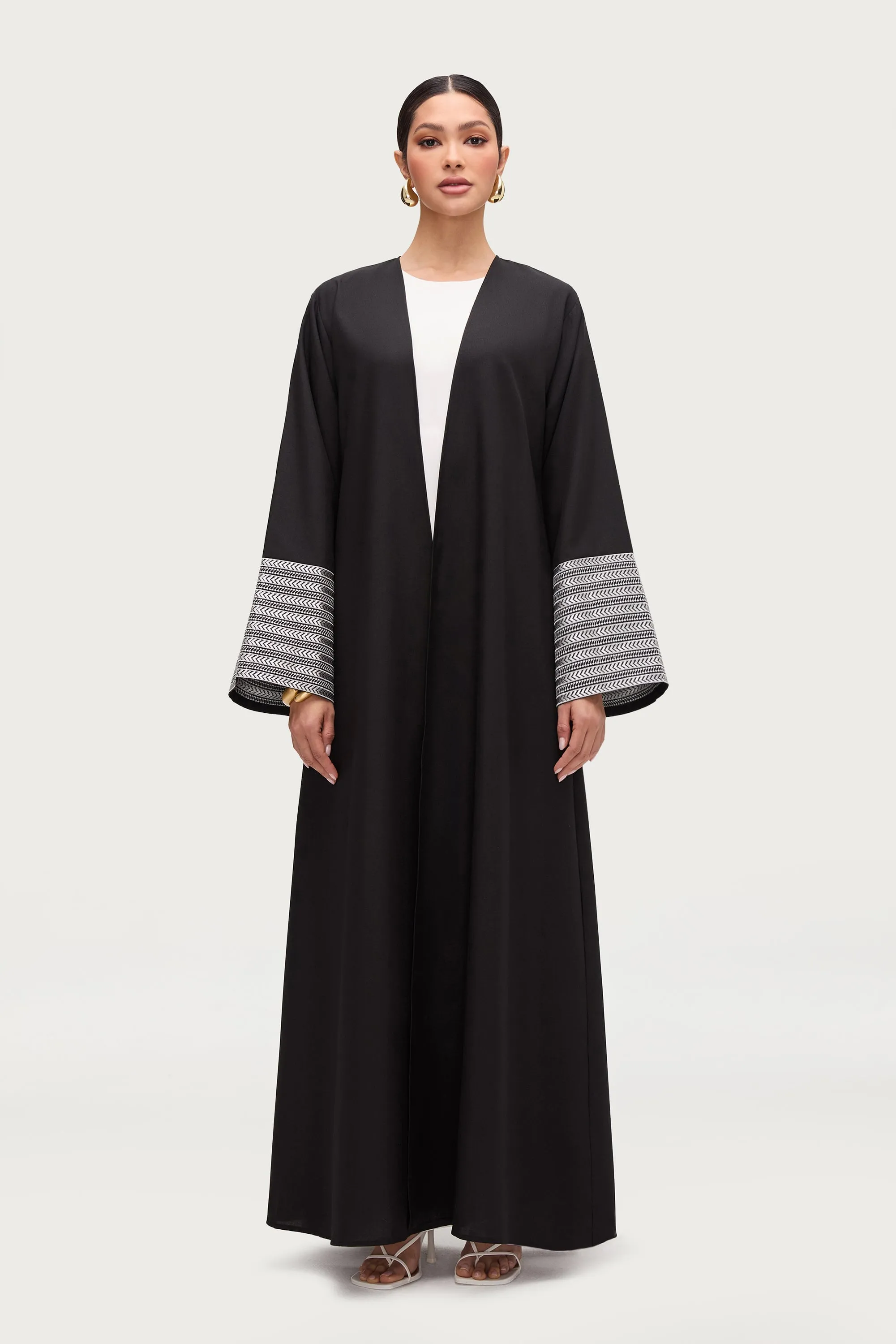 Basma Embroidered Open Abaya - Black