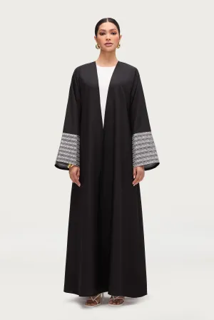 Basma Embroidered Open Abaya - Black