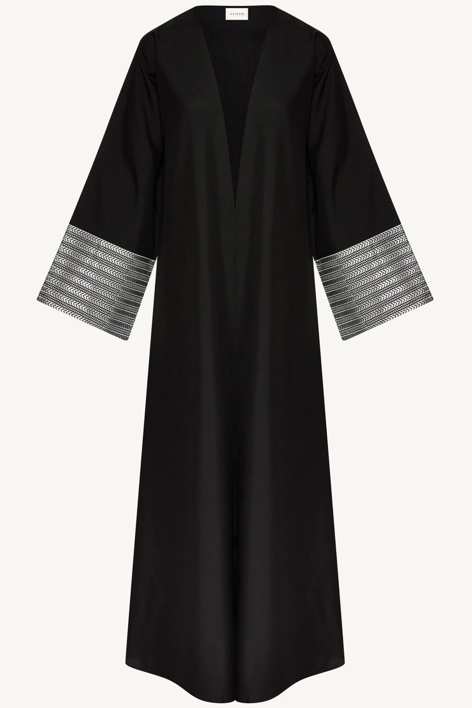 Basma Embroidered Open Abaya - Black