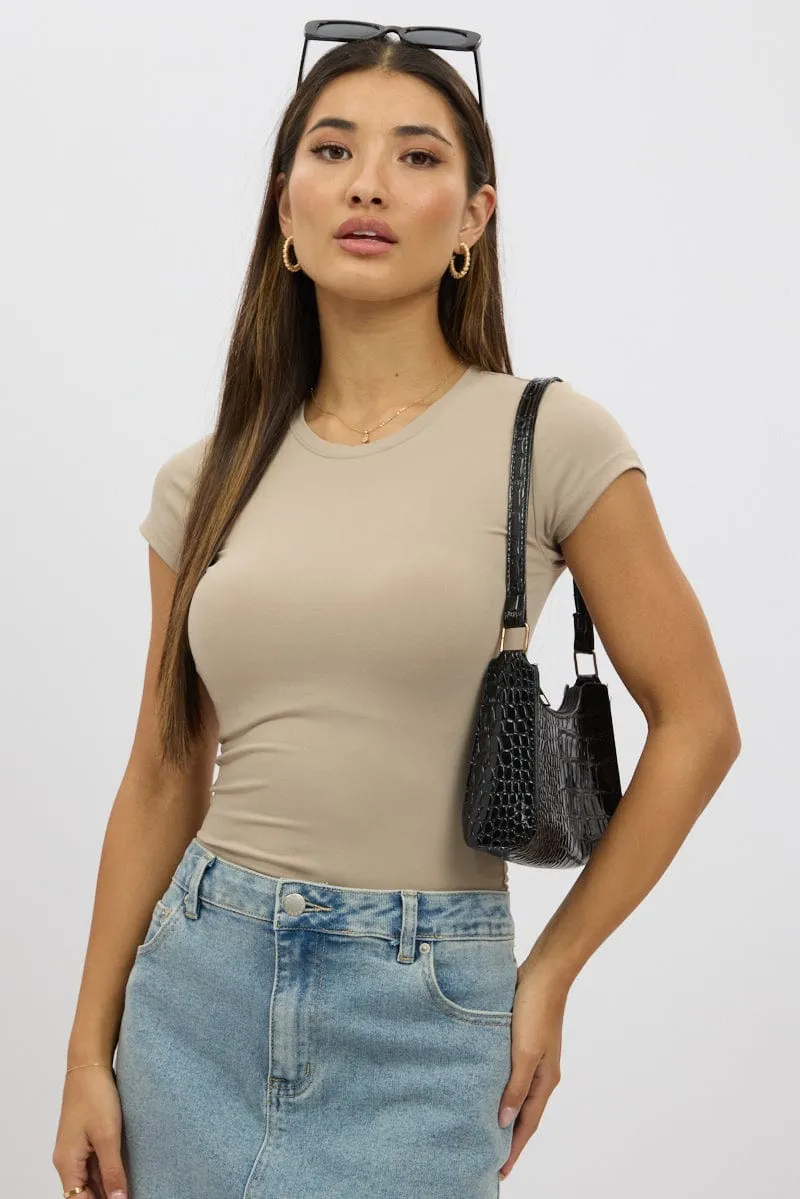 Beige T-Shirt Cap Sleeve Supersoft