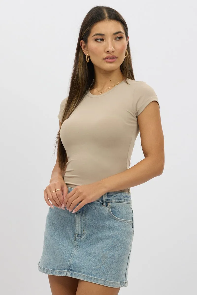 Beige T-Shirt Cap Sleeve Supersoft