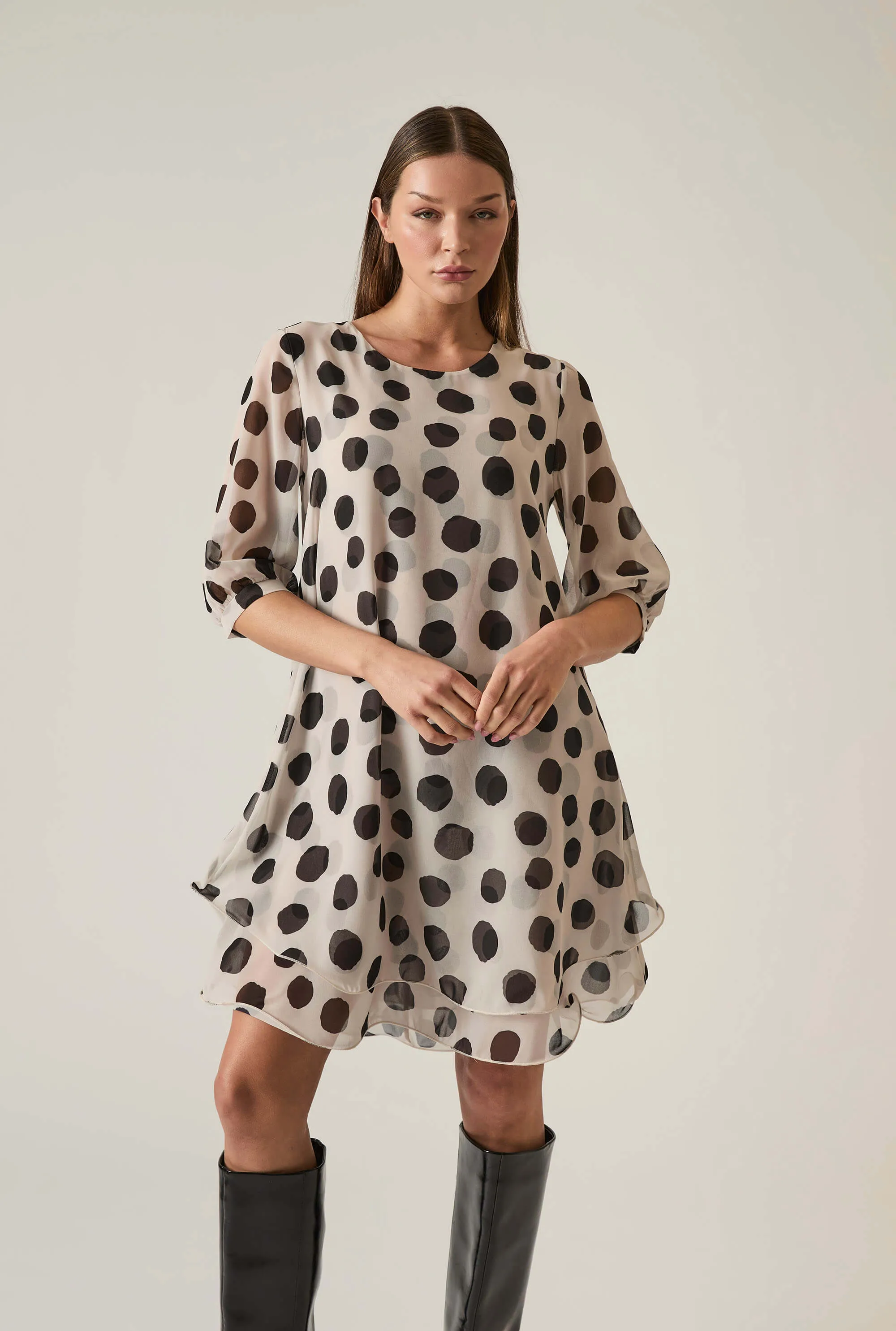 Black-Cream Polka Dot Dress