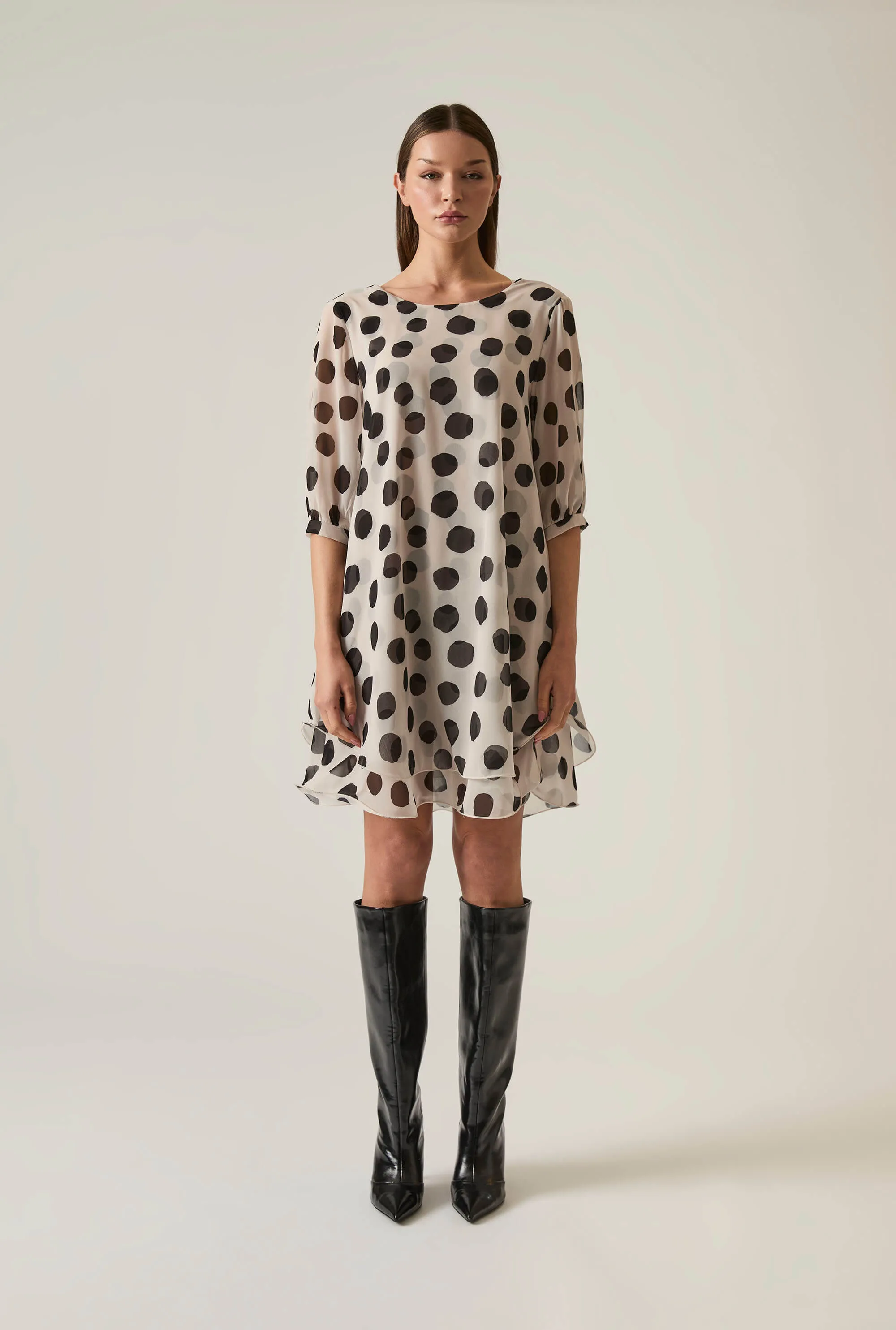 Black-Cream Polka Dot Dress