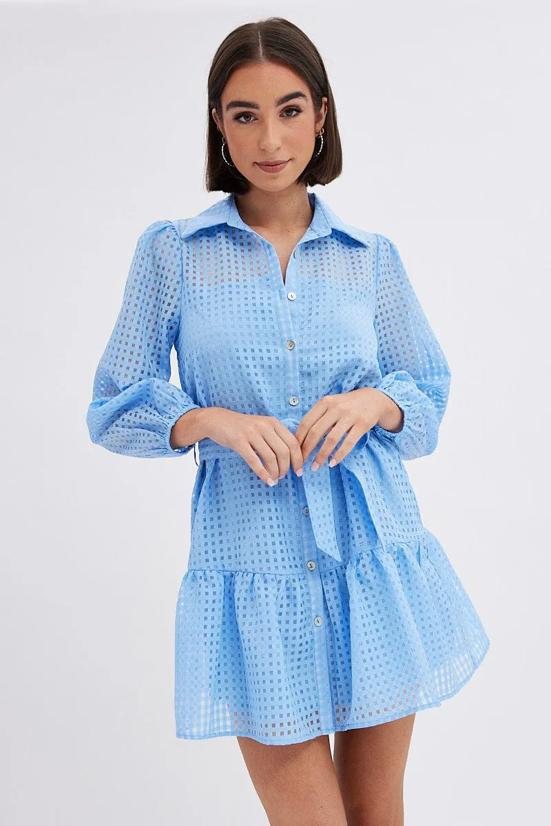 Blue Shirts Dress Mini Long Sleeve