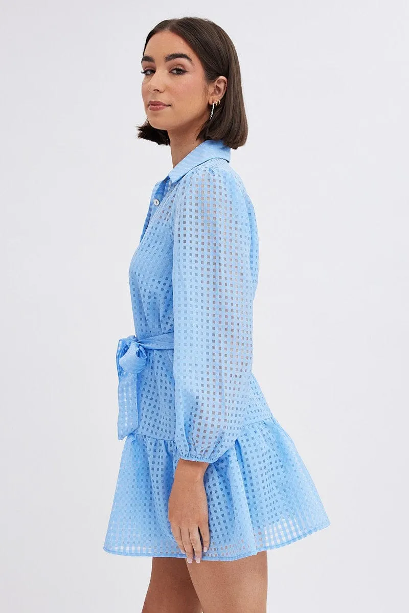 Blue Shirts Dress Mini Long Sleeve