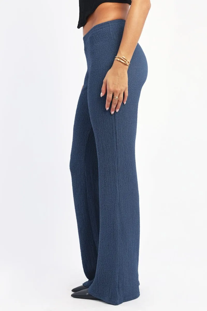 Blue Wide Leg Pants Textured Fabric
