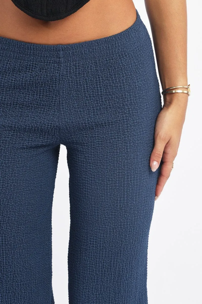 Blue Wide Leg Pants Textured Fabric