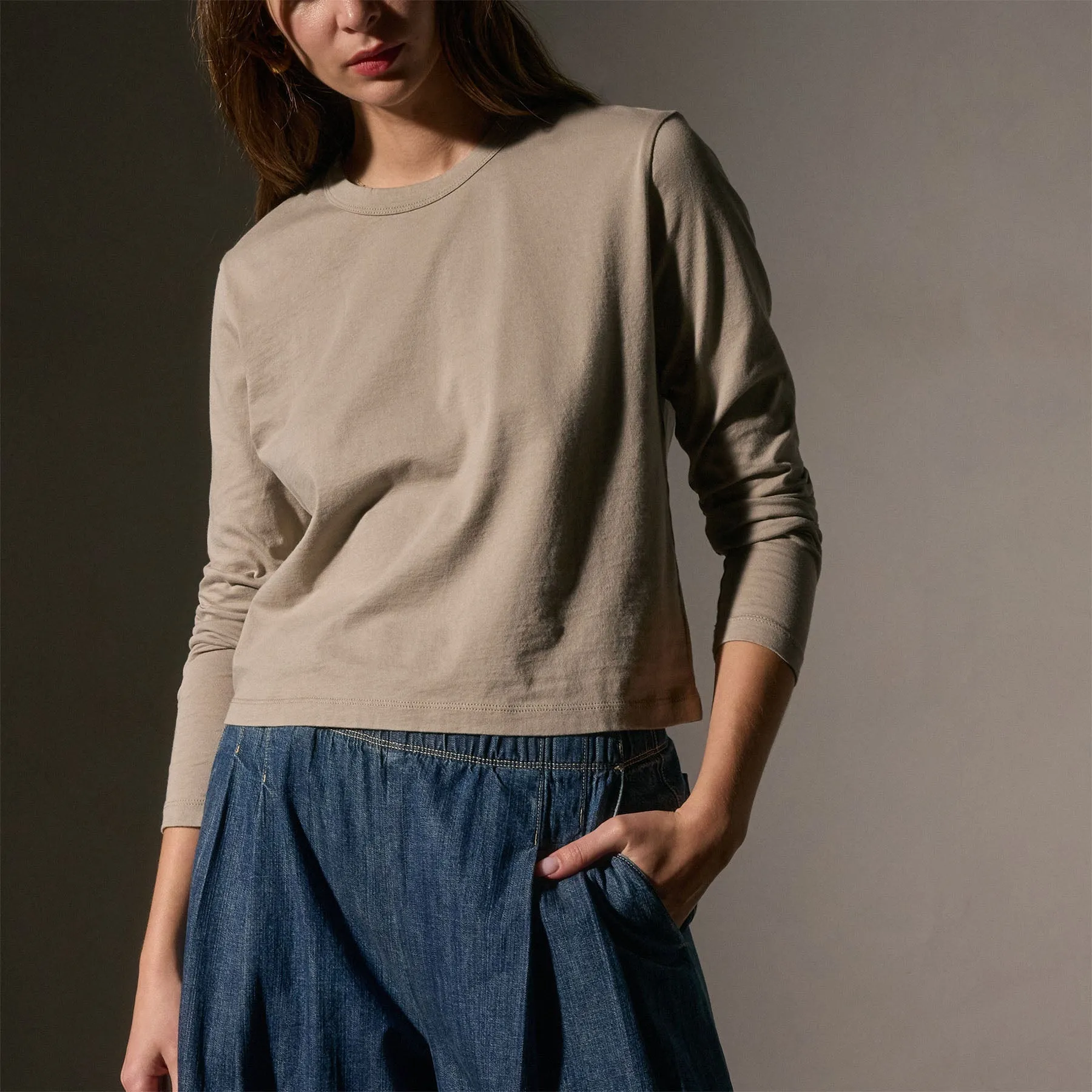 Brushed Elevated Jersey Long Sleeve Tee - Overcast