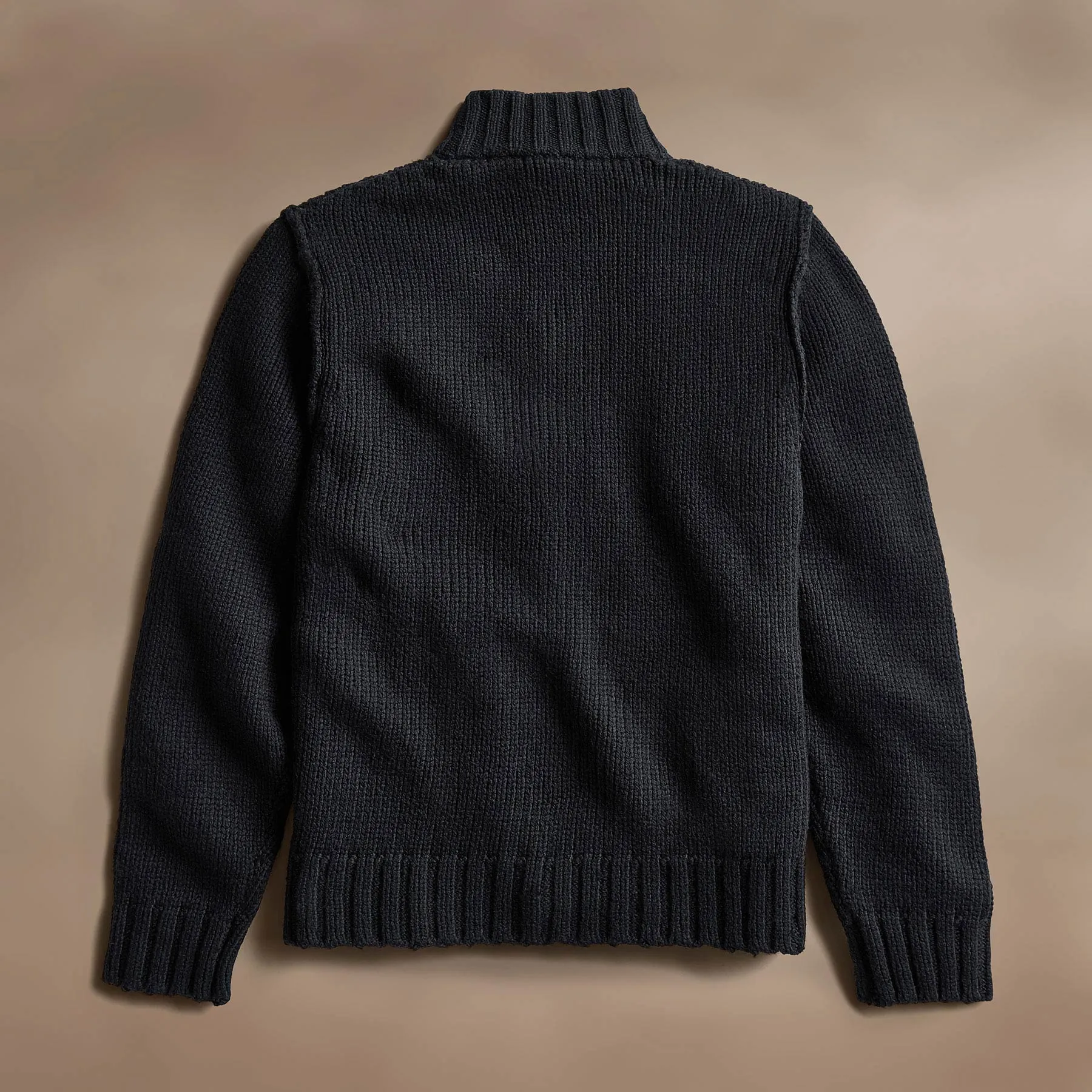 Cotton Knit Zip Up Sweater - Black