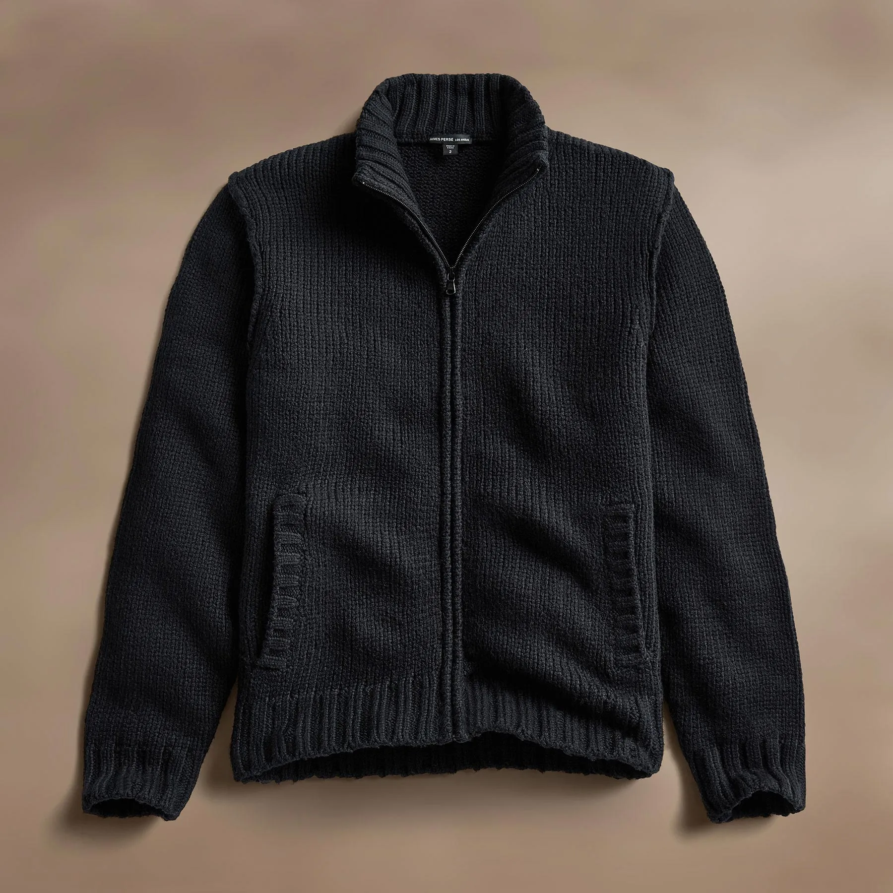 Cotton Knit Zip Up Sweater - Black