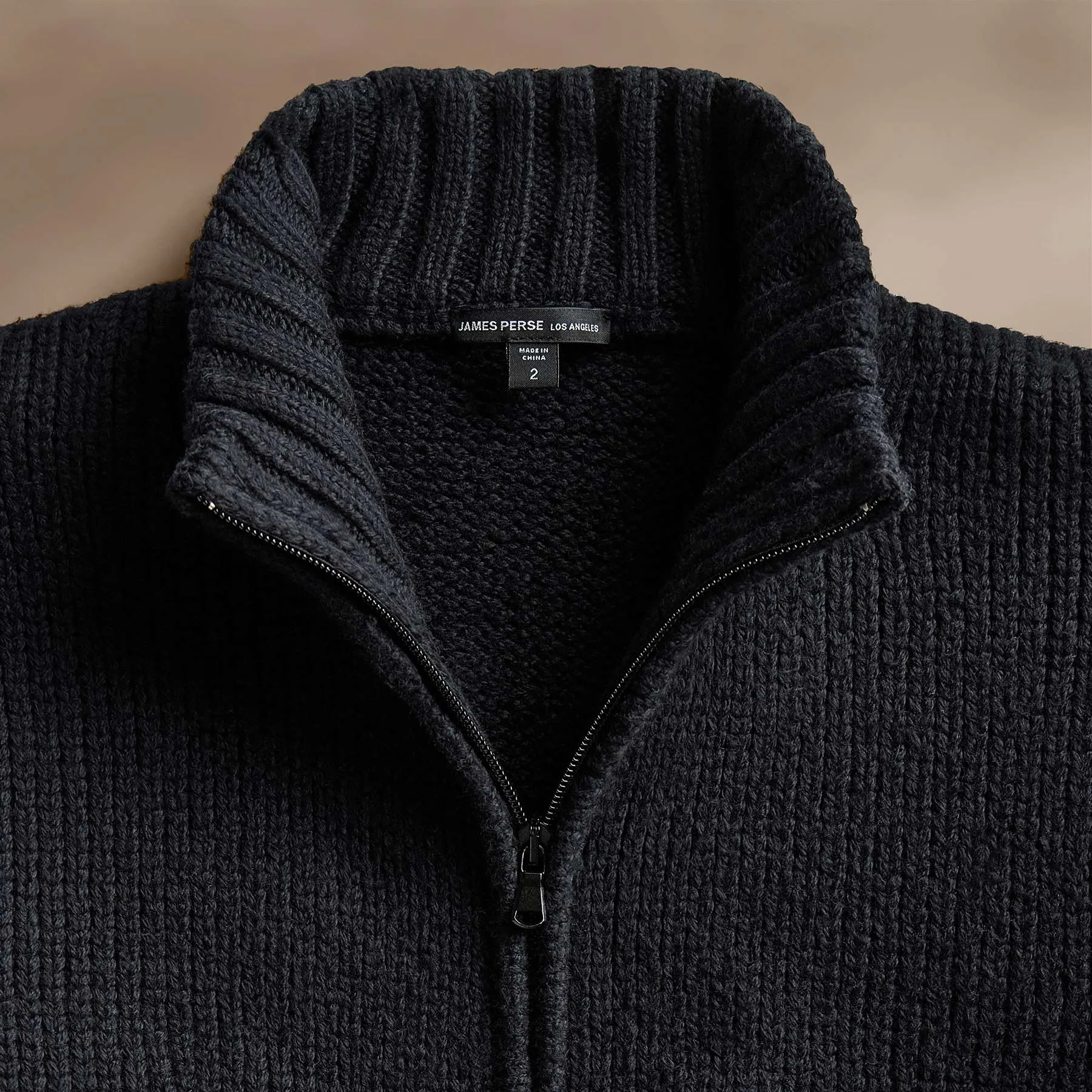 Cotton Knit Zip Up Sweater - Black