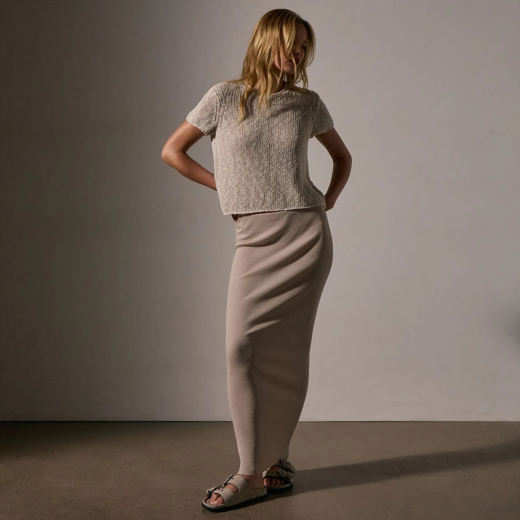 Cotton Linen Knit Crew Neck - Natural
