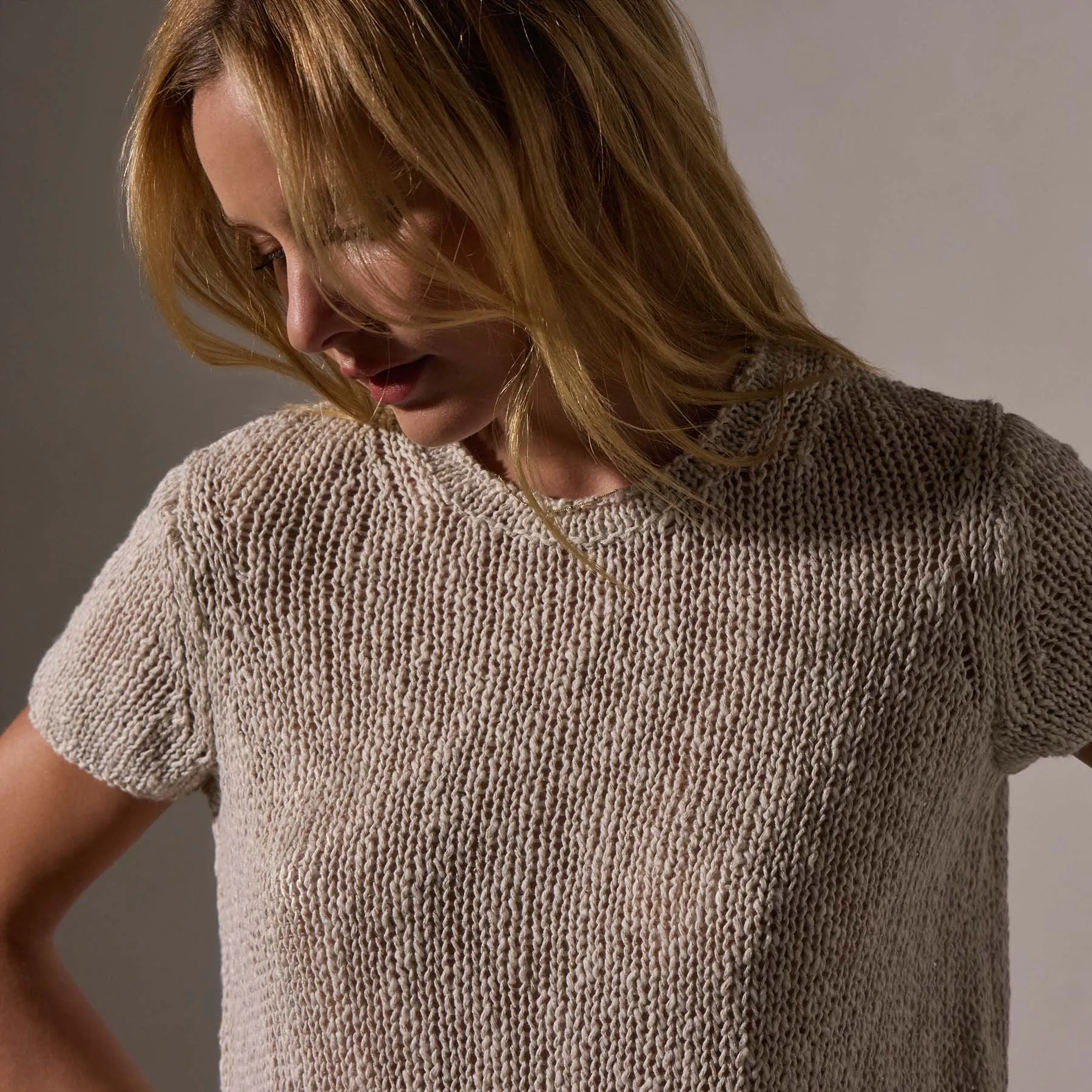 Cotton Linen Knit Crew Neck - Natural