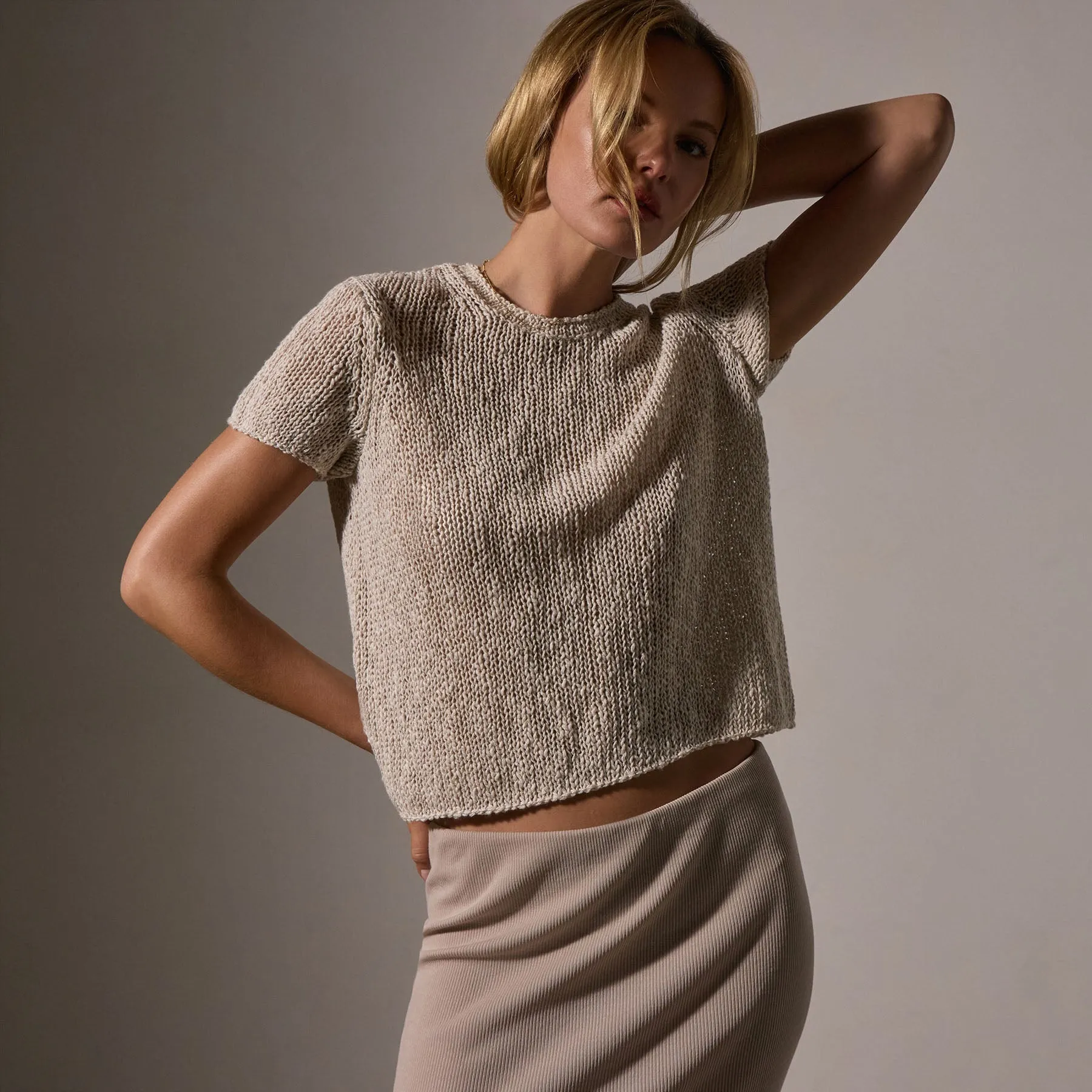 Cotton Linen Knit Crew Neck - Natural