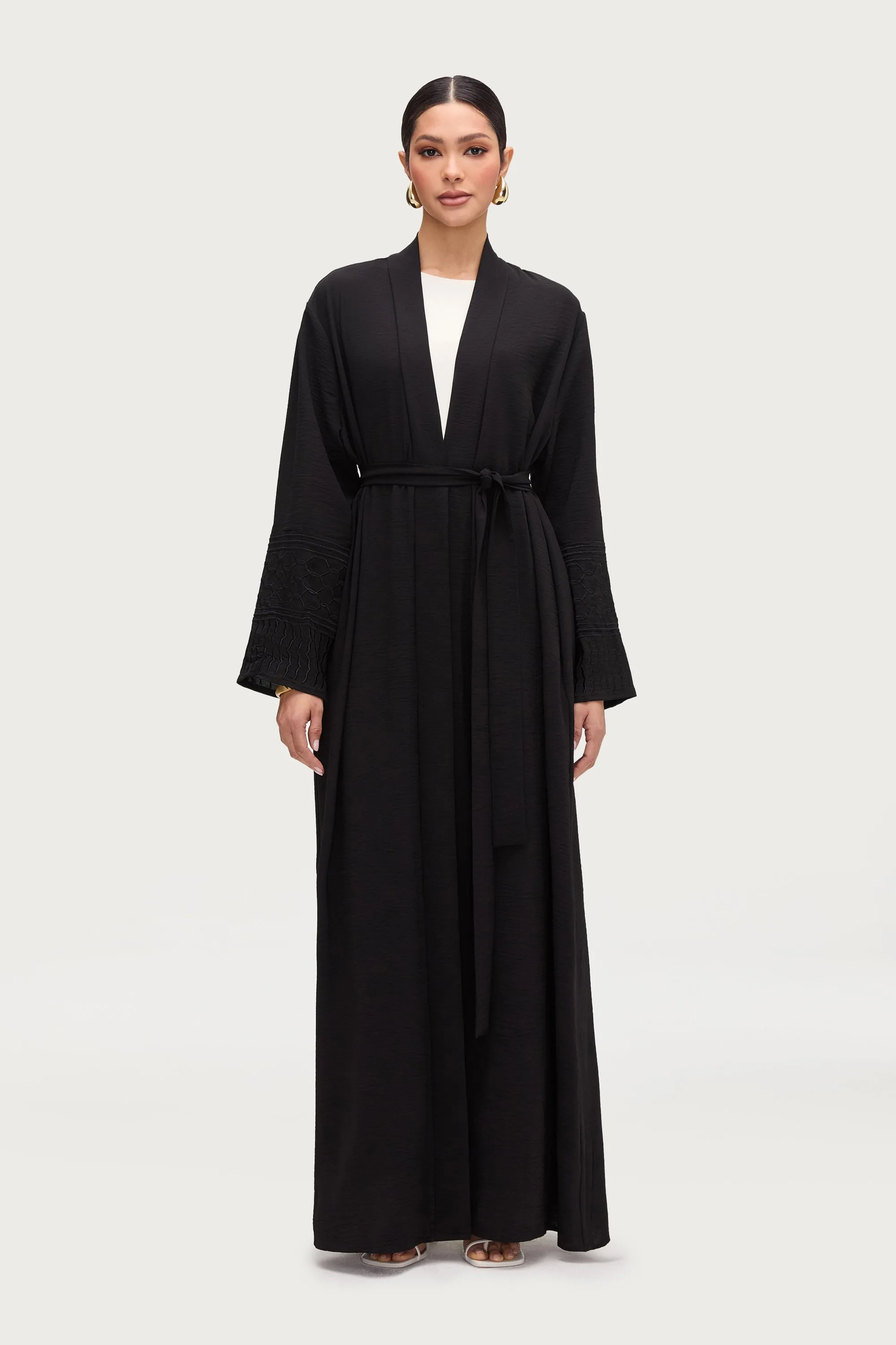 Dima Embroidered Open Abaya - Black