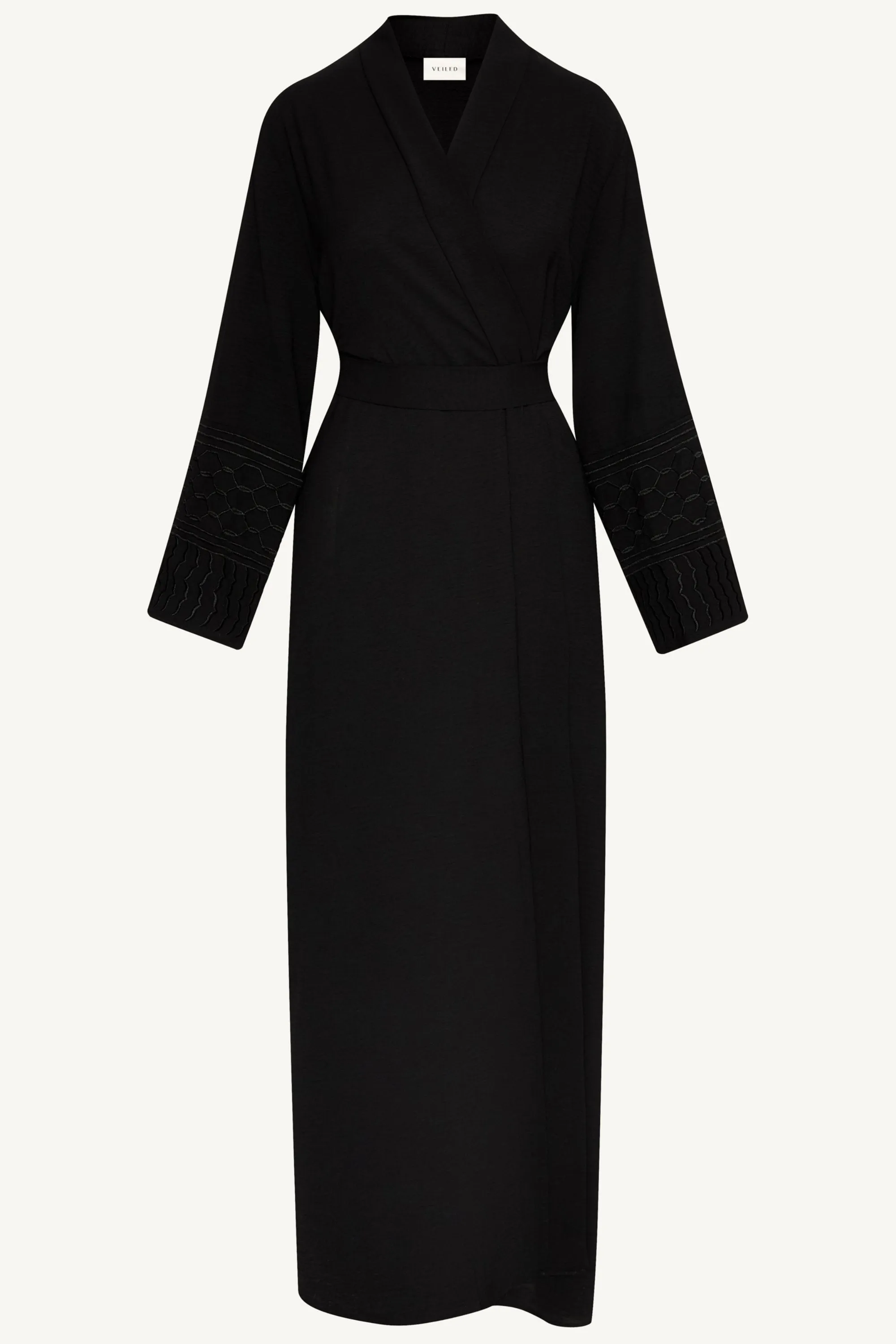 Dima Embroidered Open Abaya - Black