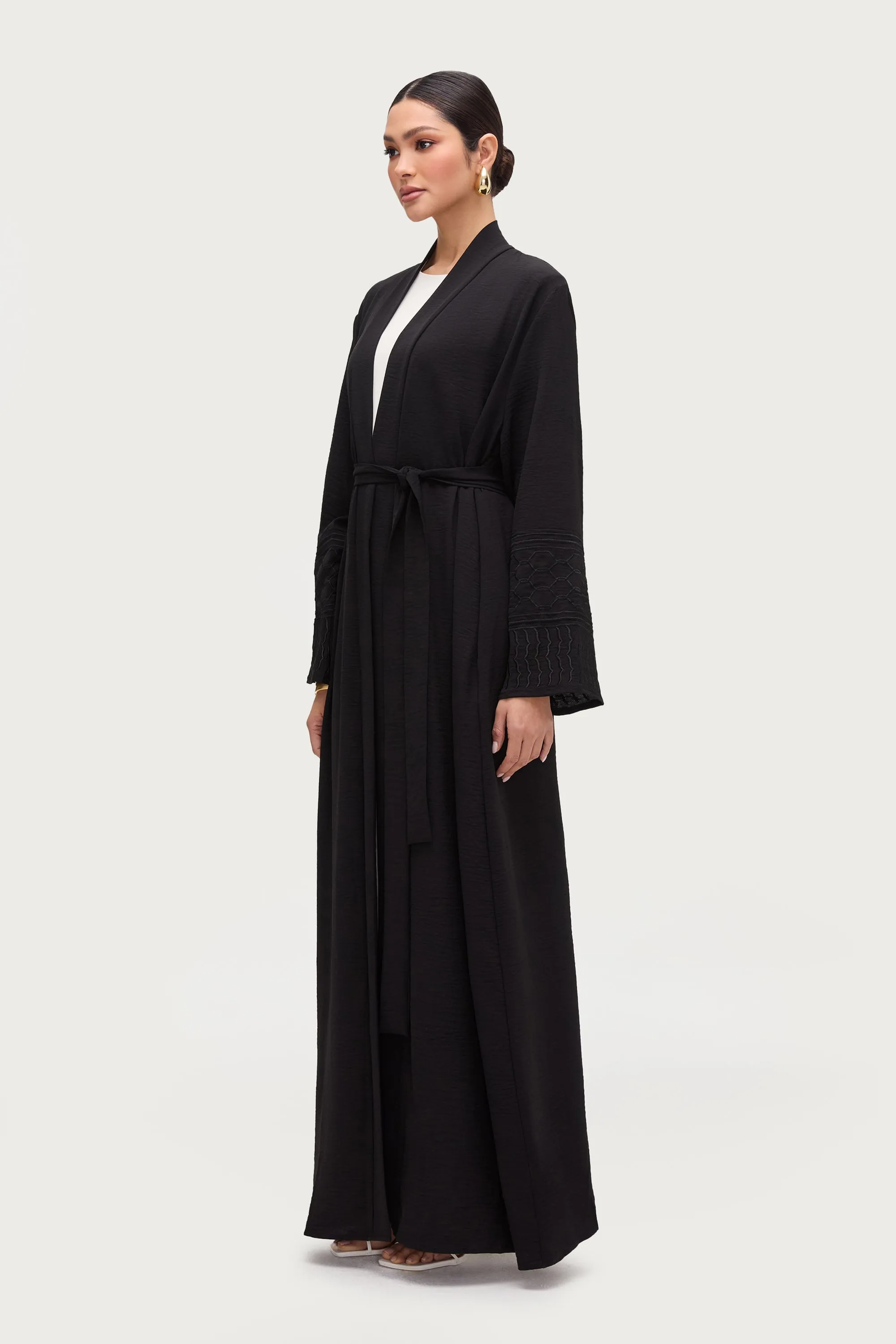 Dima Embroidered Open Abaya - Black
