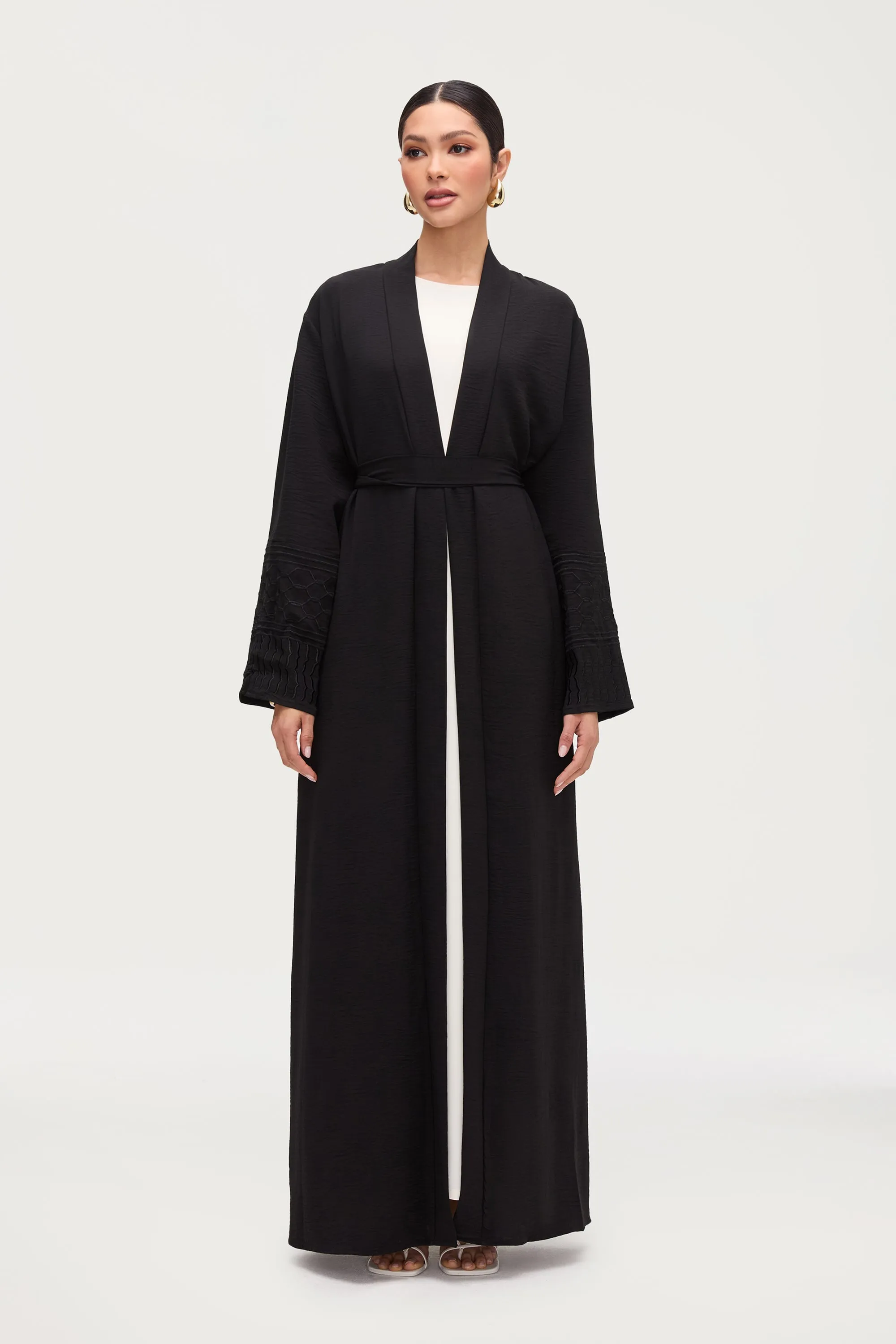 Dima Embroidered Open Abaya - Black