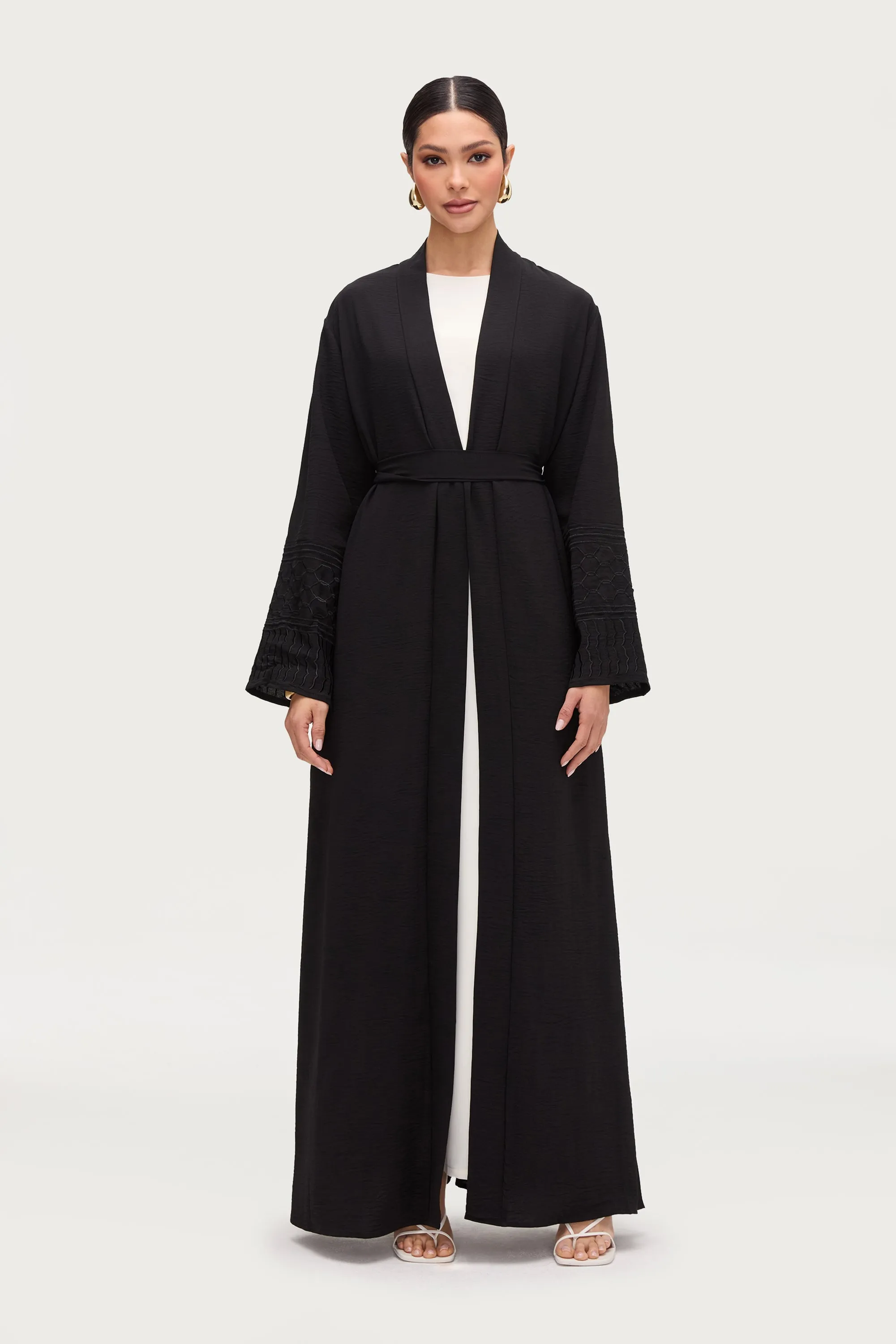 Dima Embroidered Open Abaya - Black