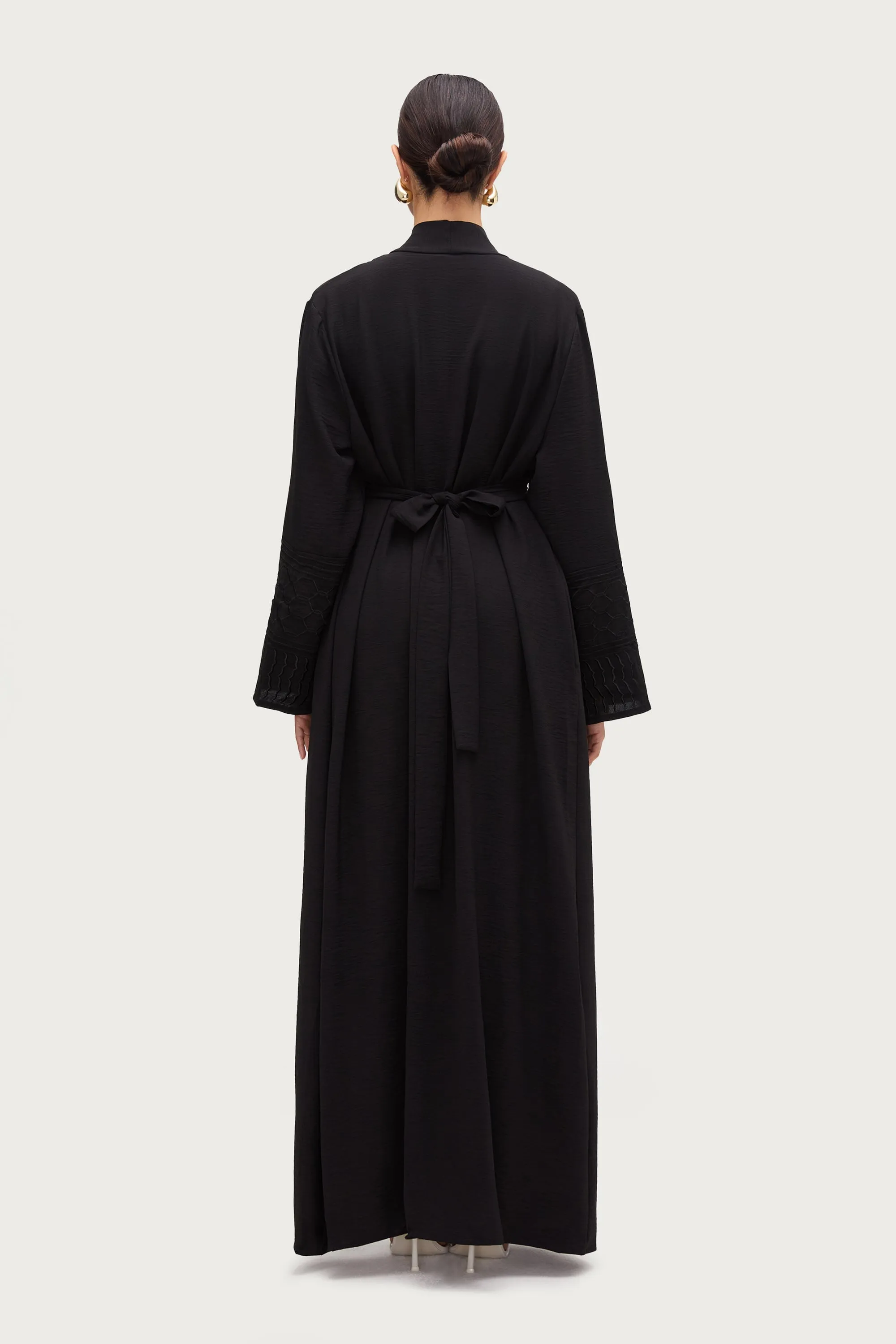 Dima Embroidered Open Abaya - Black
