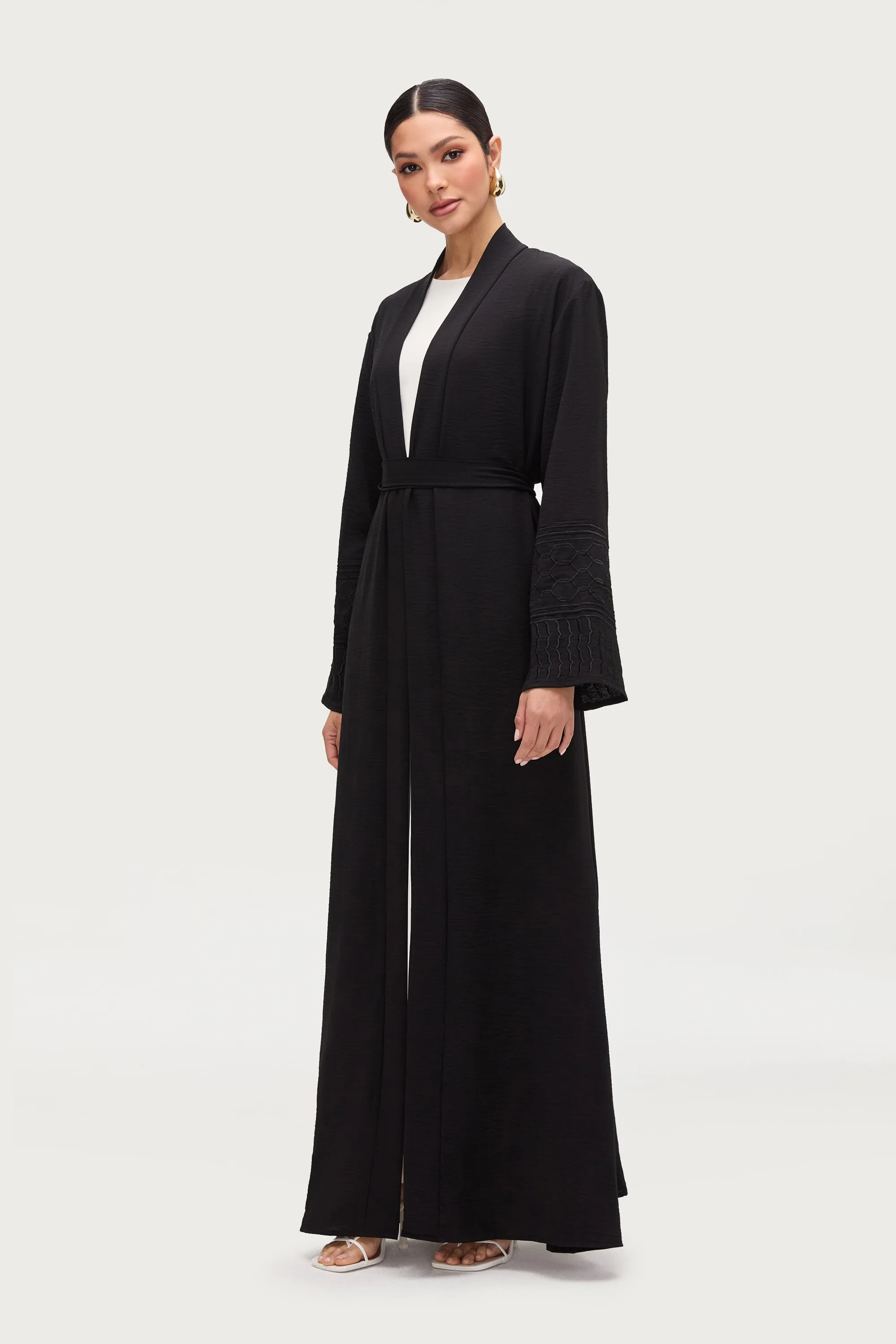 Dima Embroidered Open Abaya - Black
