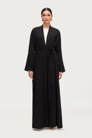 Dima Embroidered Open Abaya - Black