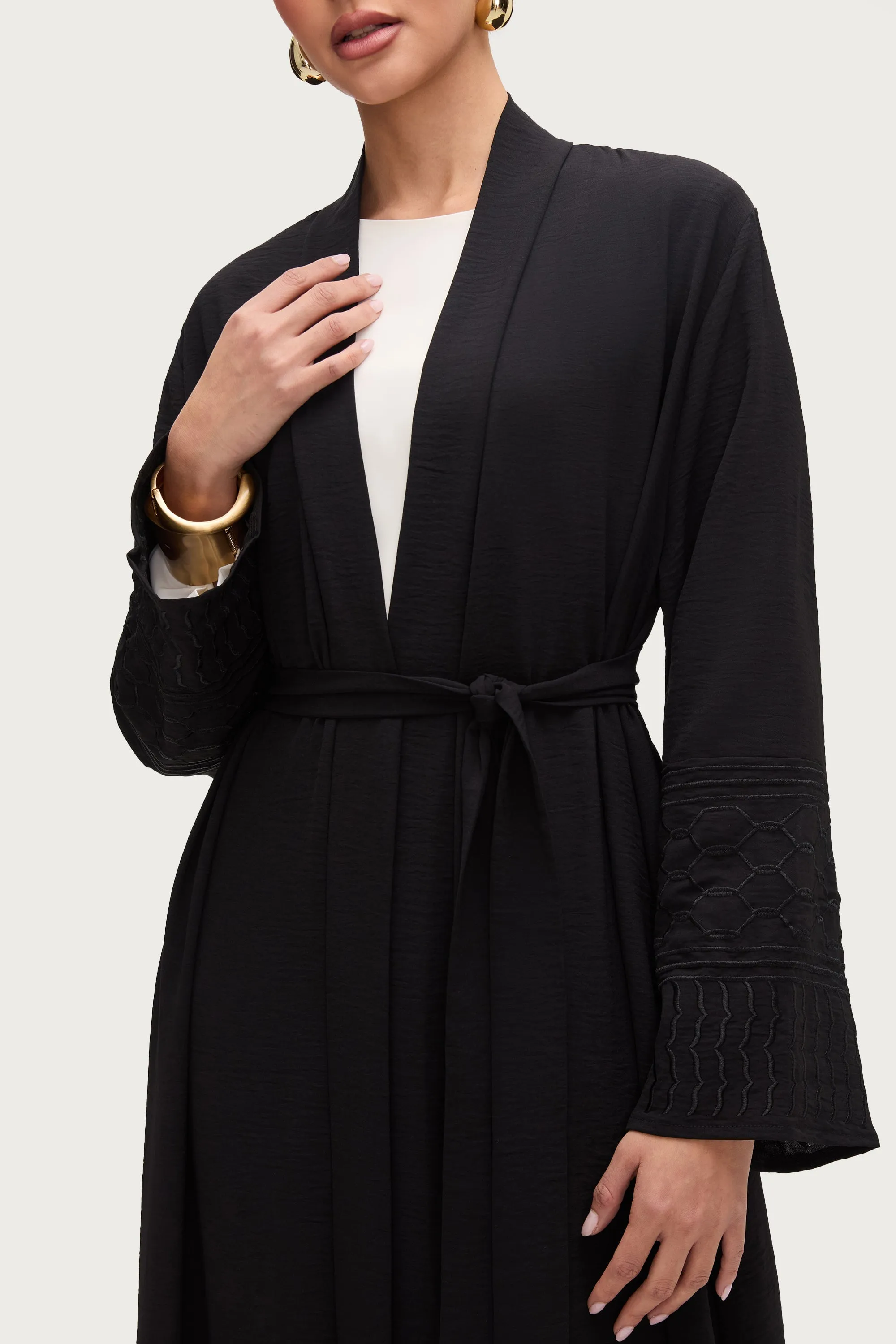 Dima Embroidered Open Abaya - Black