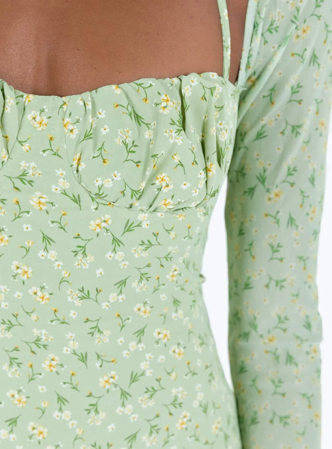 Dyer Sheer Sleeve Mini Dress Green Floral