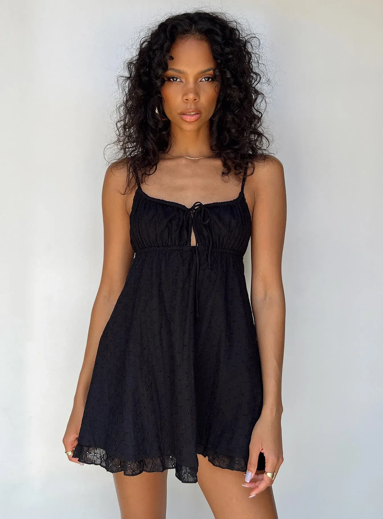 Empress of Love Mini Dress Black Embroidery