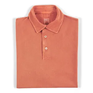 Fedeli Classic Short Sleeve Knitted Piqué Polo Shirt in Terracotta