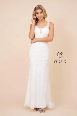 Fitted Long Lace Applique Wedding Dress Formal