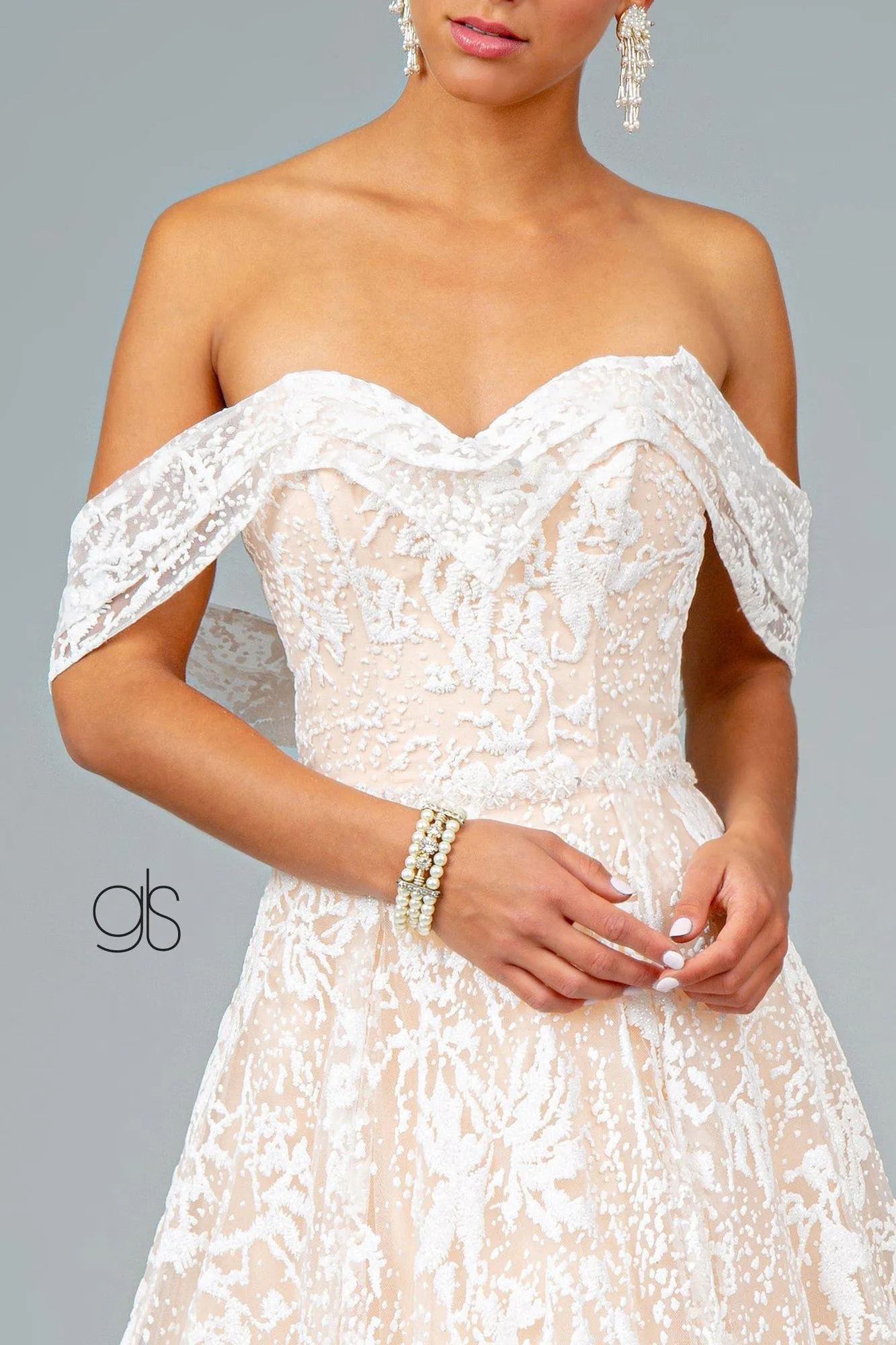 Glitter Mesh Sweetheart A-Line Long Prom Dress