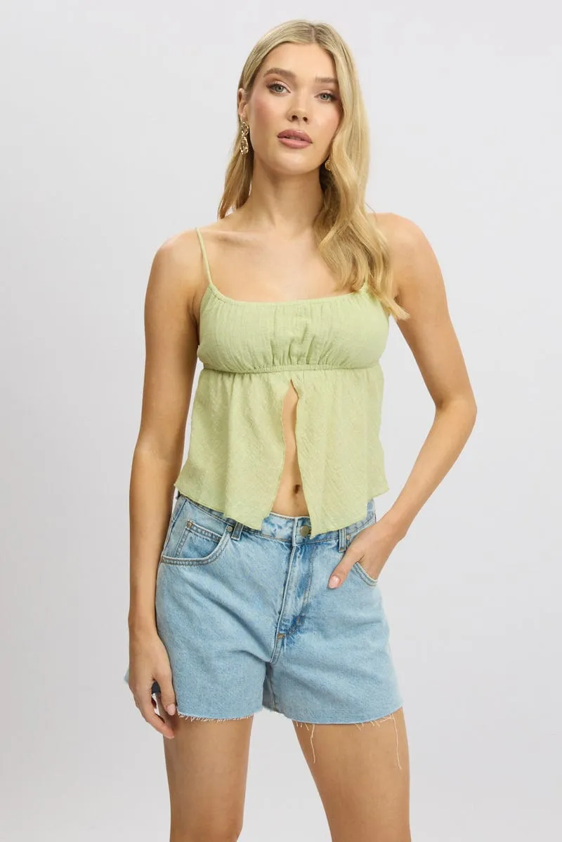Green Cami Top Open Front Textured