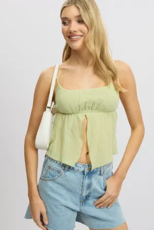 Green Cami Top Open Front Textured