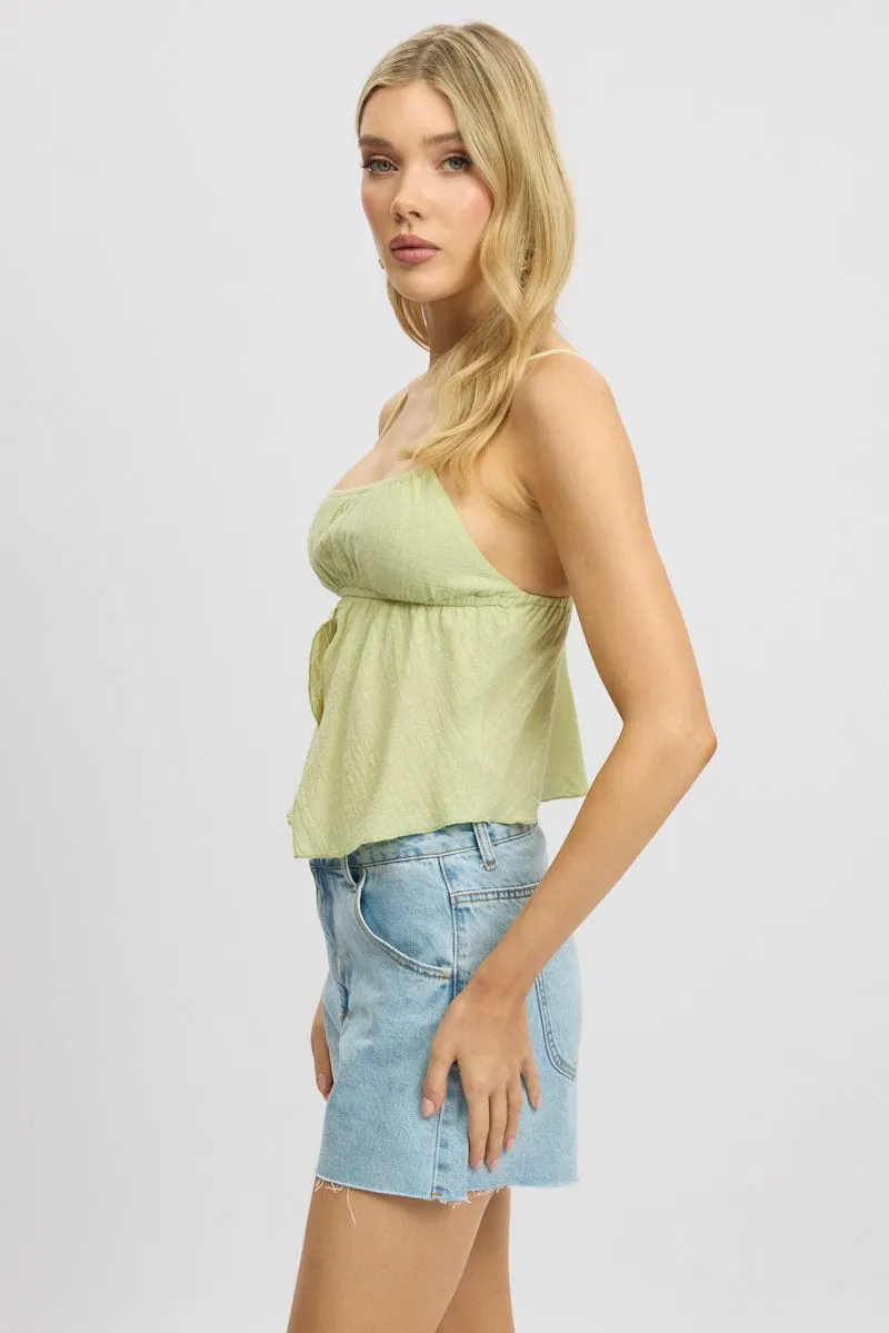Green Cami Top Open Front Textured