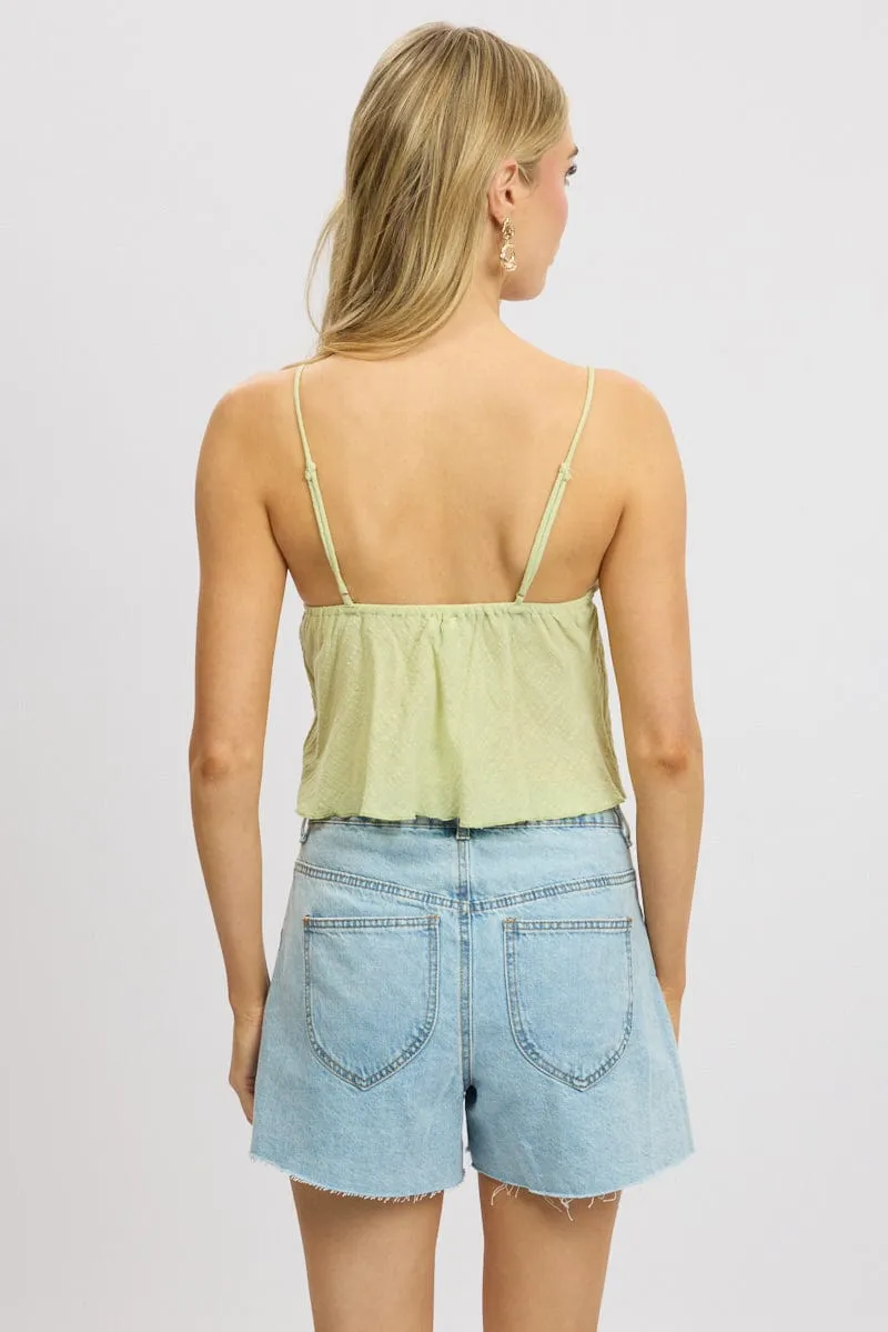 Green Cami Top Open Front Textured