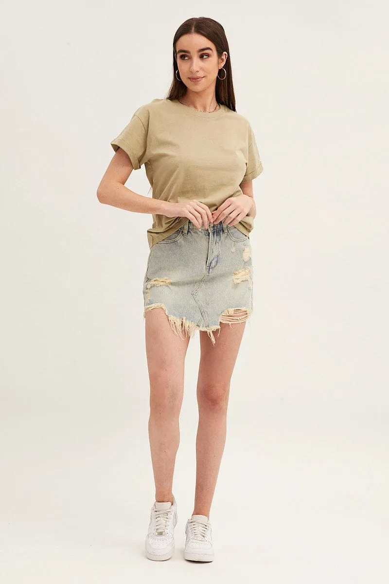 Green Roll Sleeve Crew Neck Tee