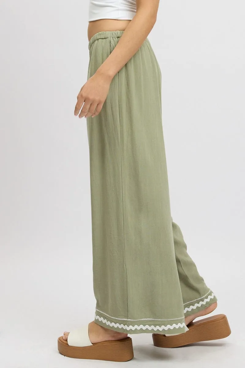 Green Wide Leg Pants High Rise