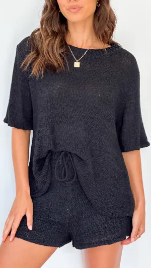 Habiba T-Shirt and Shorts Set - Black Knit