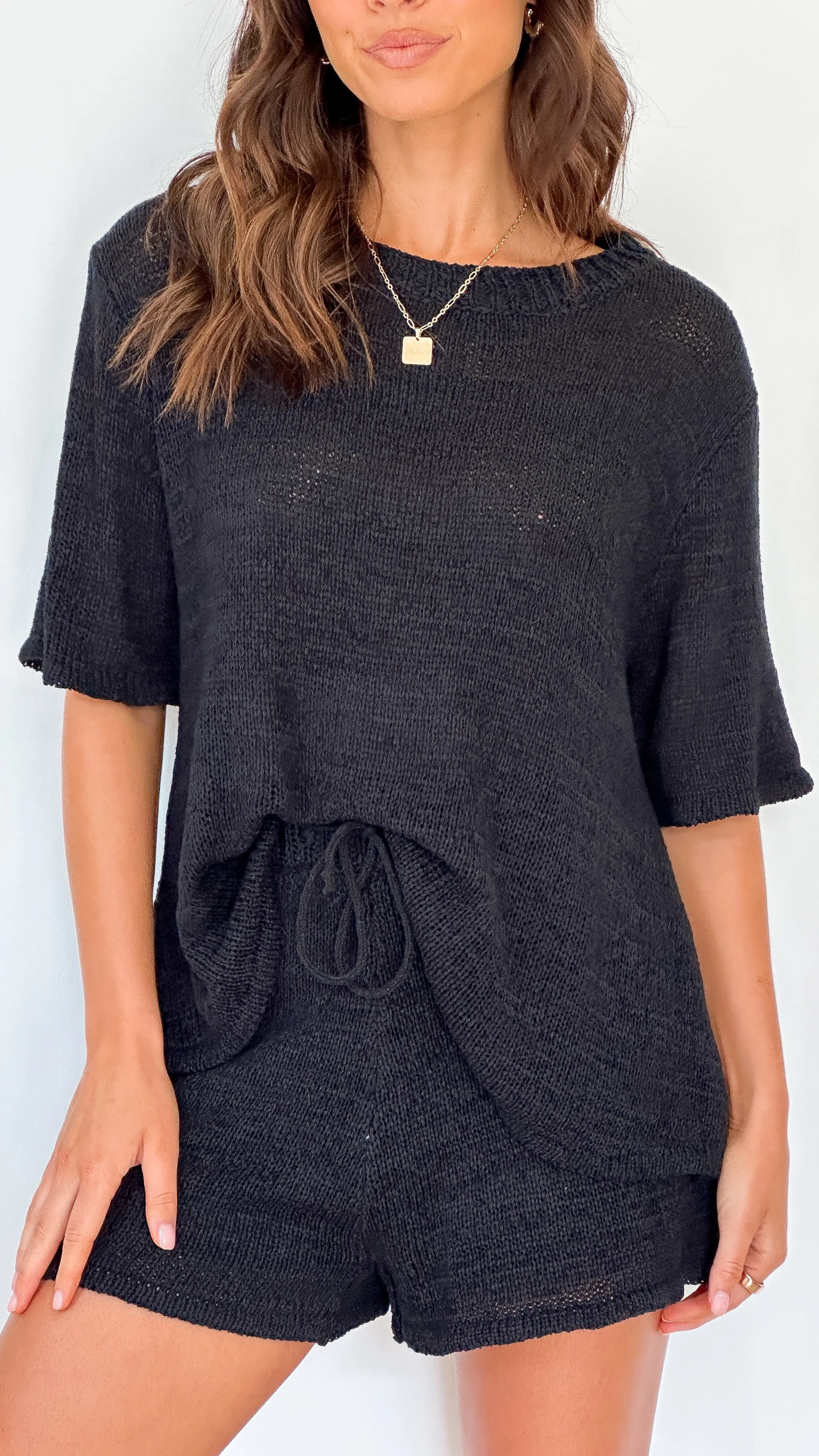 Habiba T-Shirt and Shorts Set - Black Knit