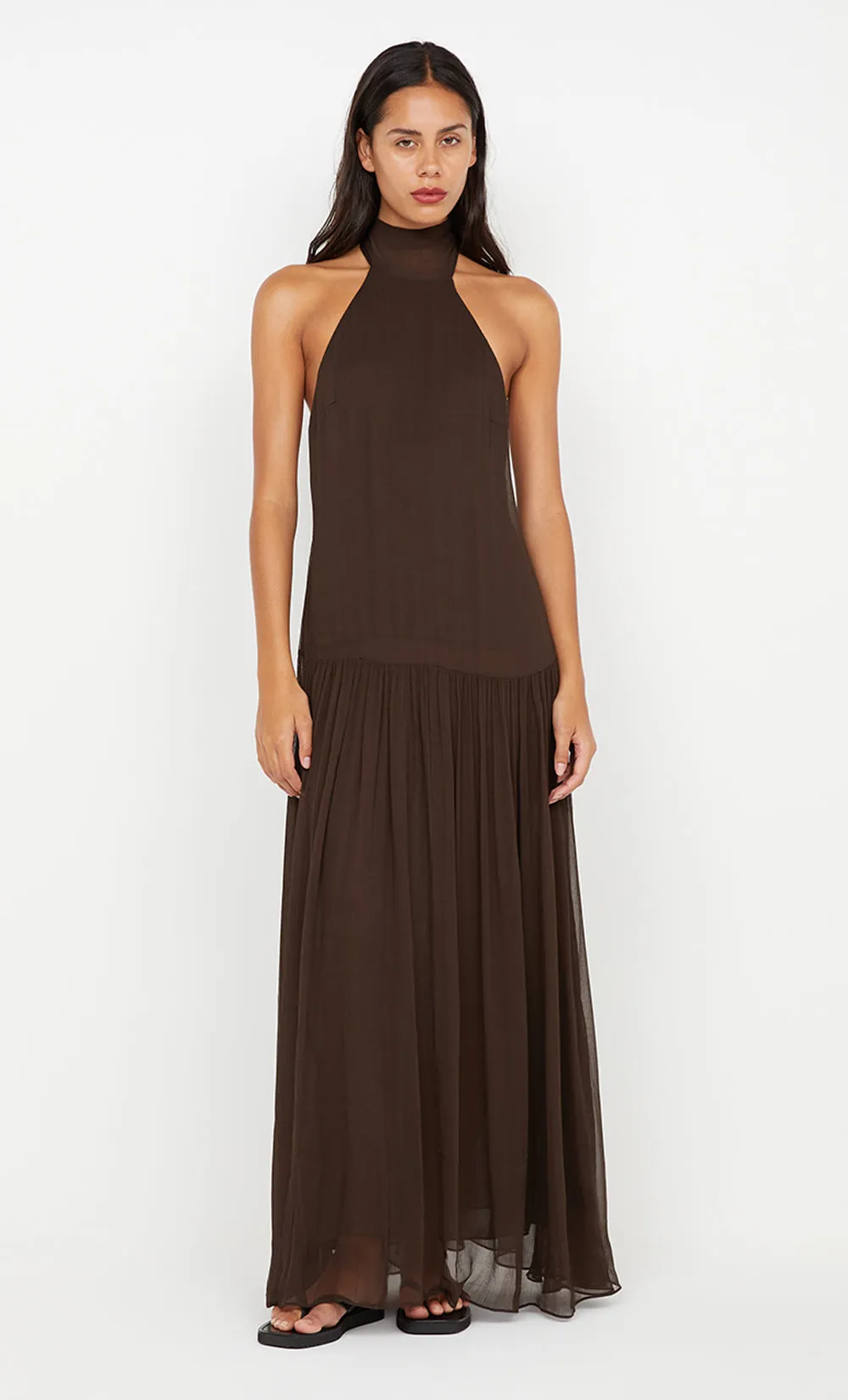 INKA HIGH NECK DRESS - CHOCOLATE