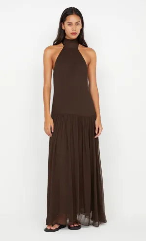 INKA HIGH NECK DRESS - CHOCOLATE