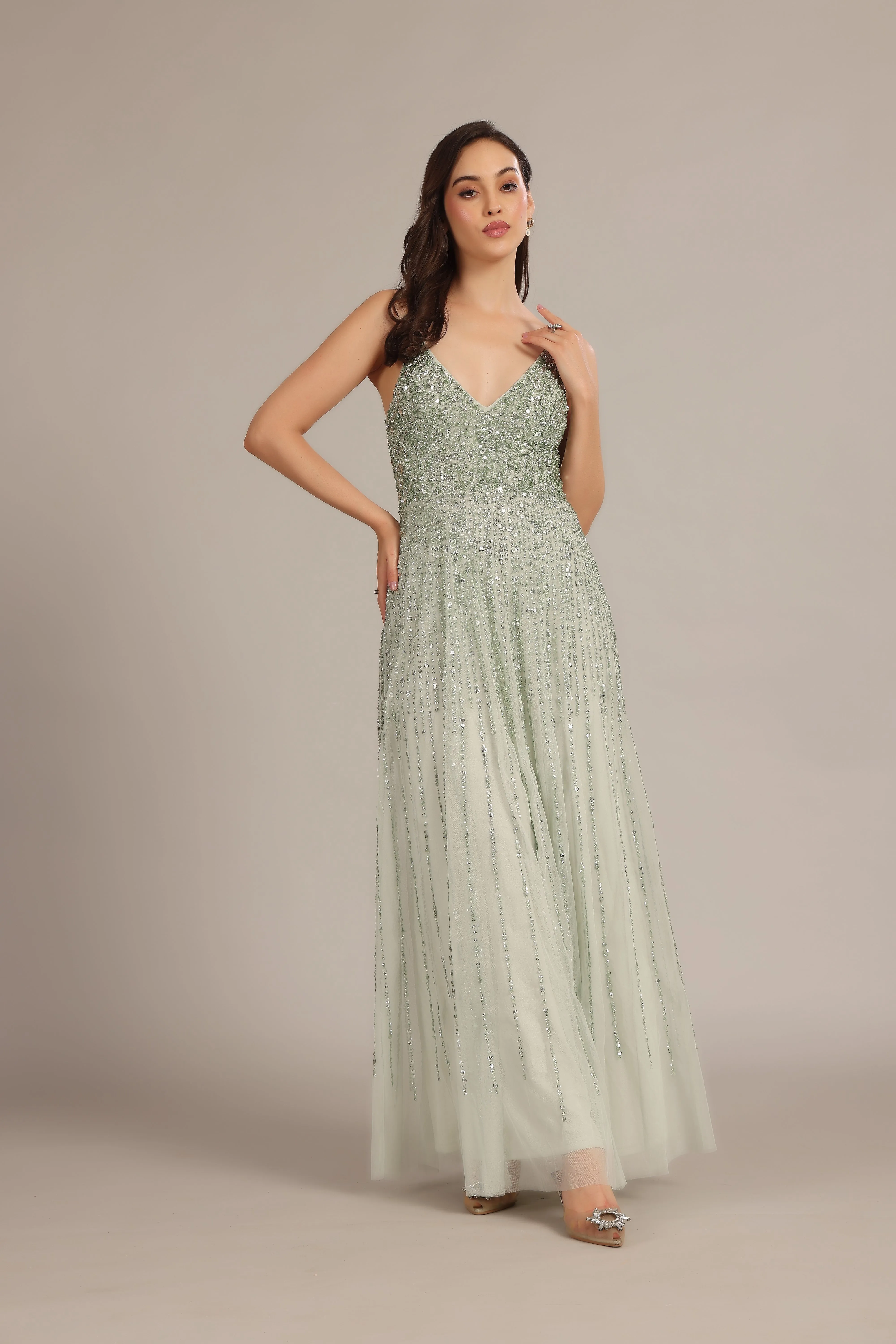 Legacy Embellished Maxi Dress in Sage Green